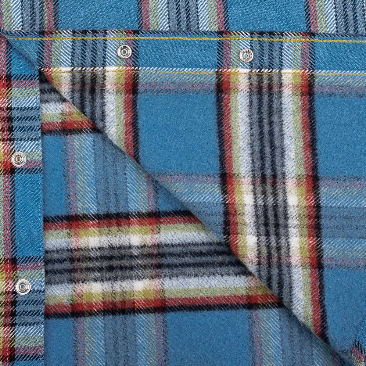 IHSH-332-SAX Ultra Heavy Flannel Anniversary Check Western Shirt - Sax Blue Overdyed Pale Grey - 11