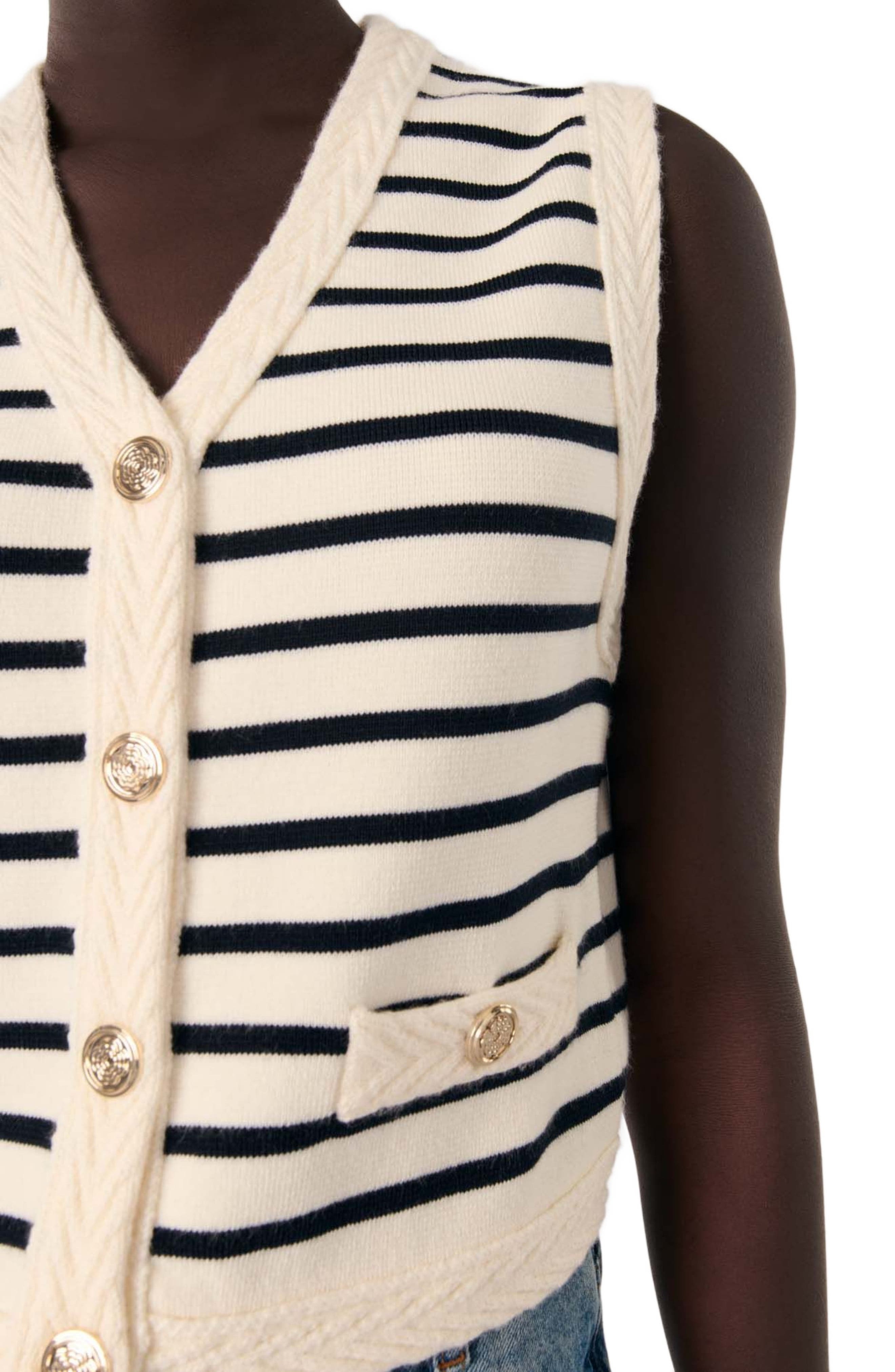 maje Sleeveless striped cardigan in Navy /Ecru at Nordstrom - 5