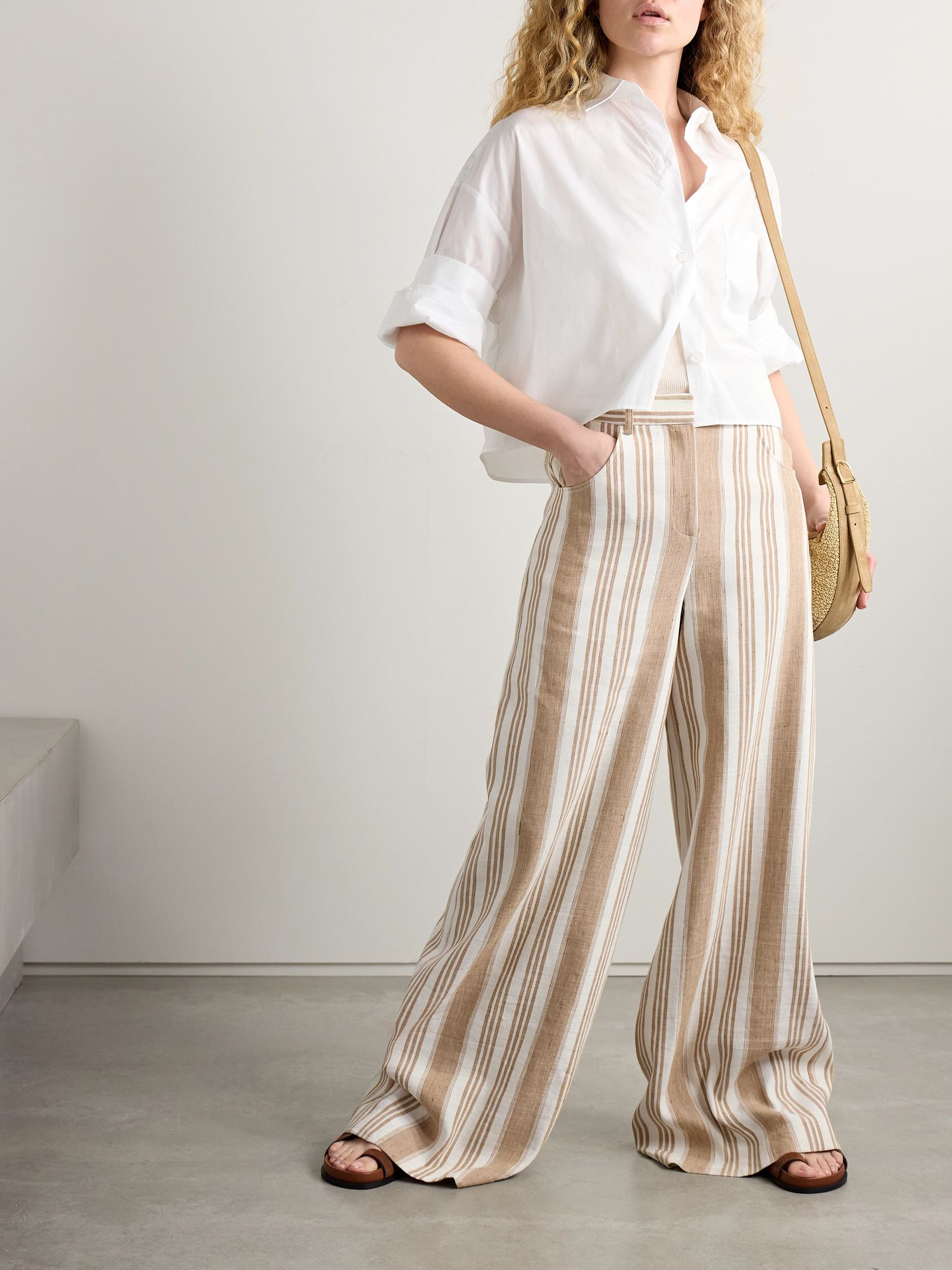 Demie striped linen and cotton-blend wide-leg pants Beige - 2