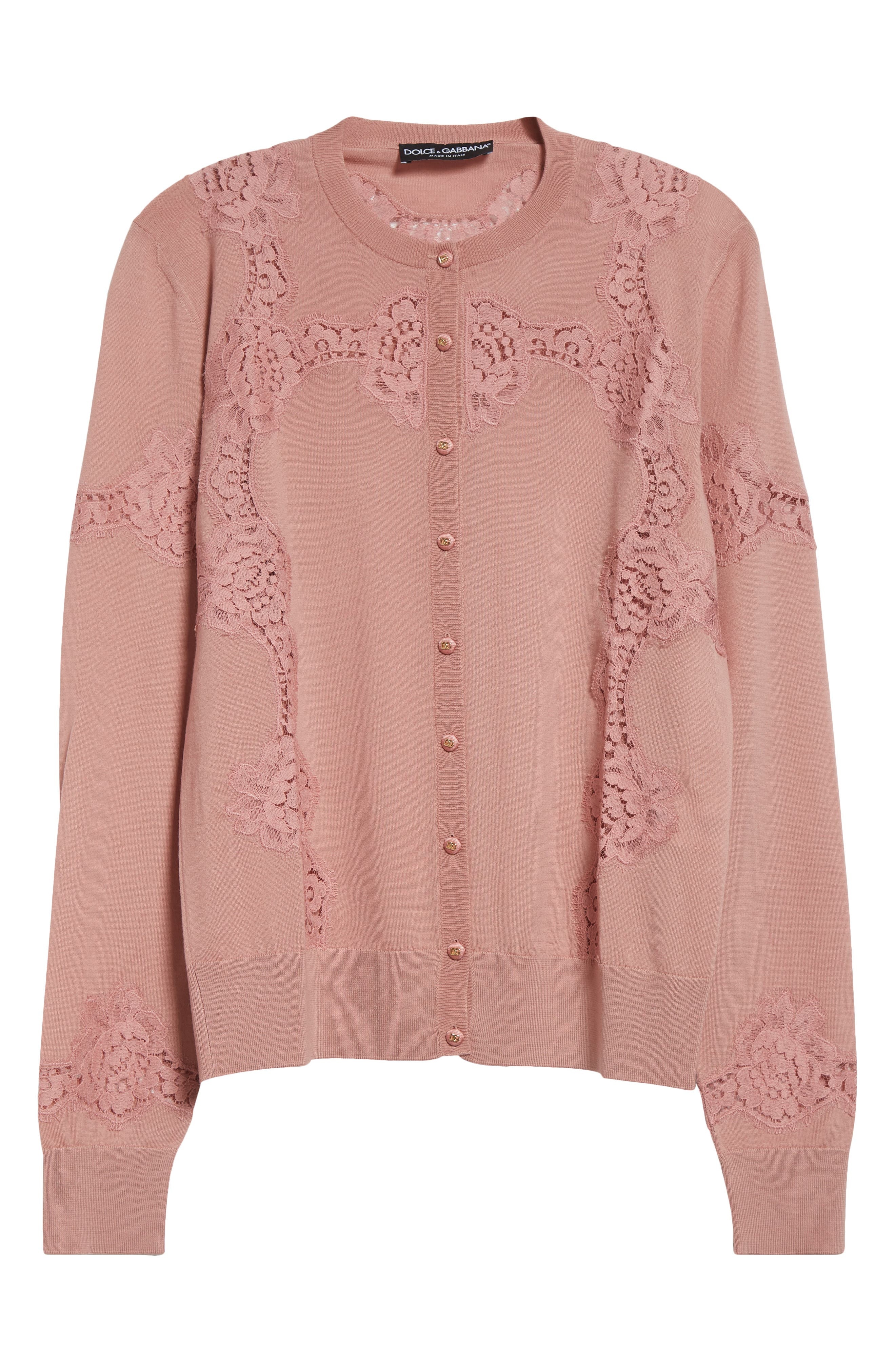 Dolce&Gabbana Lace Detail Virgin Wool & Cotton Blend Cardigan in Rosa Polvere Scuro at Nordstrom - 5