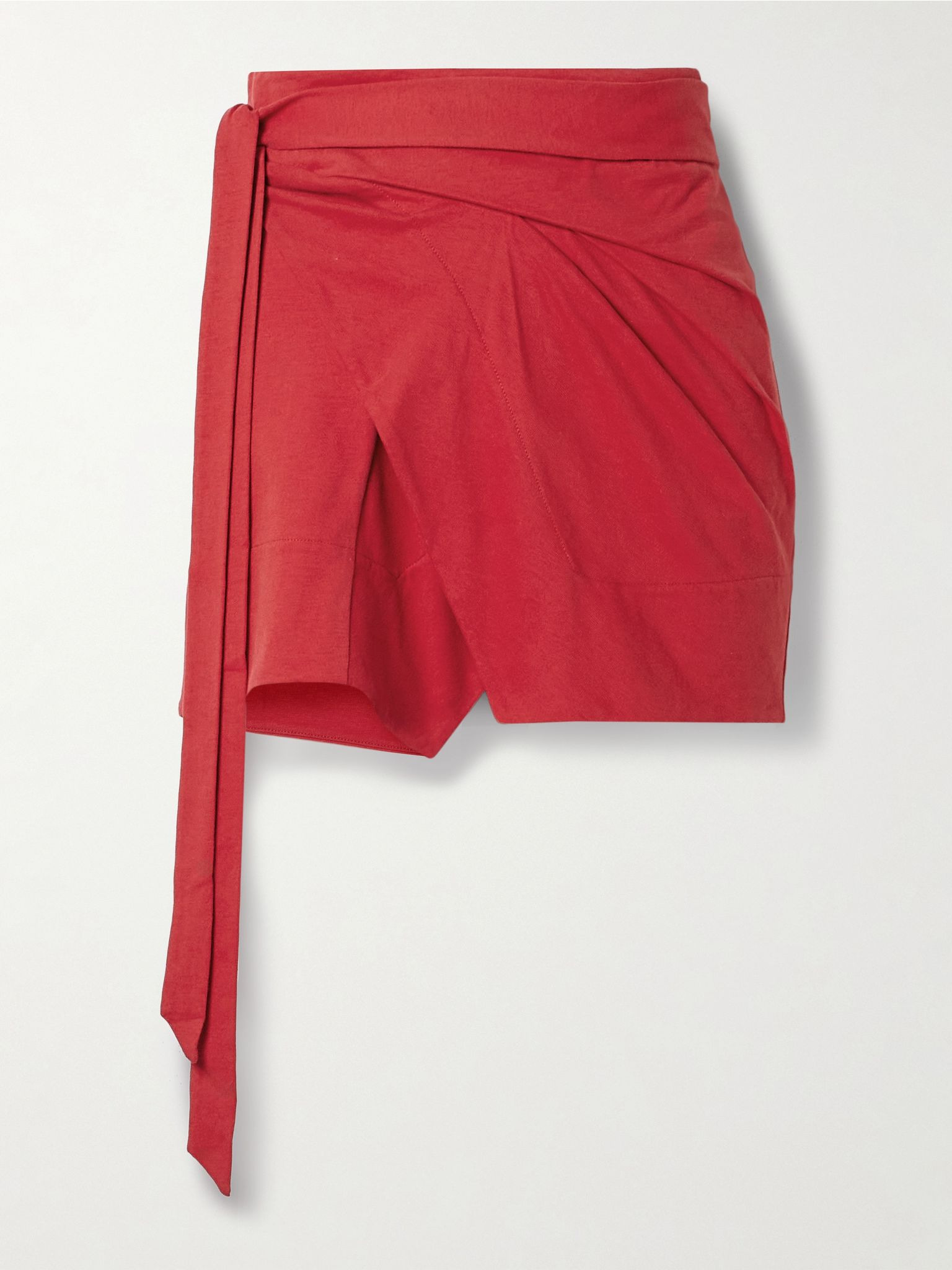 Berenice asymmetric draped cotton-jersey mini wrap skirt Red - 1
