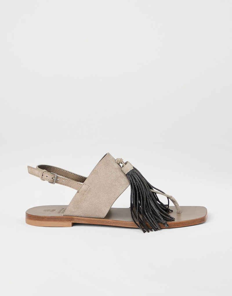 Suede sandals with precious tassels 5