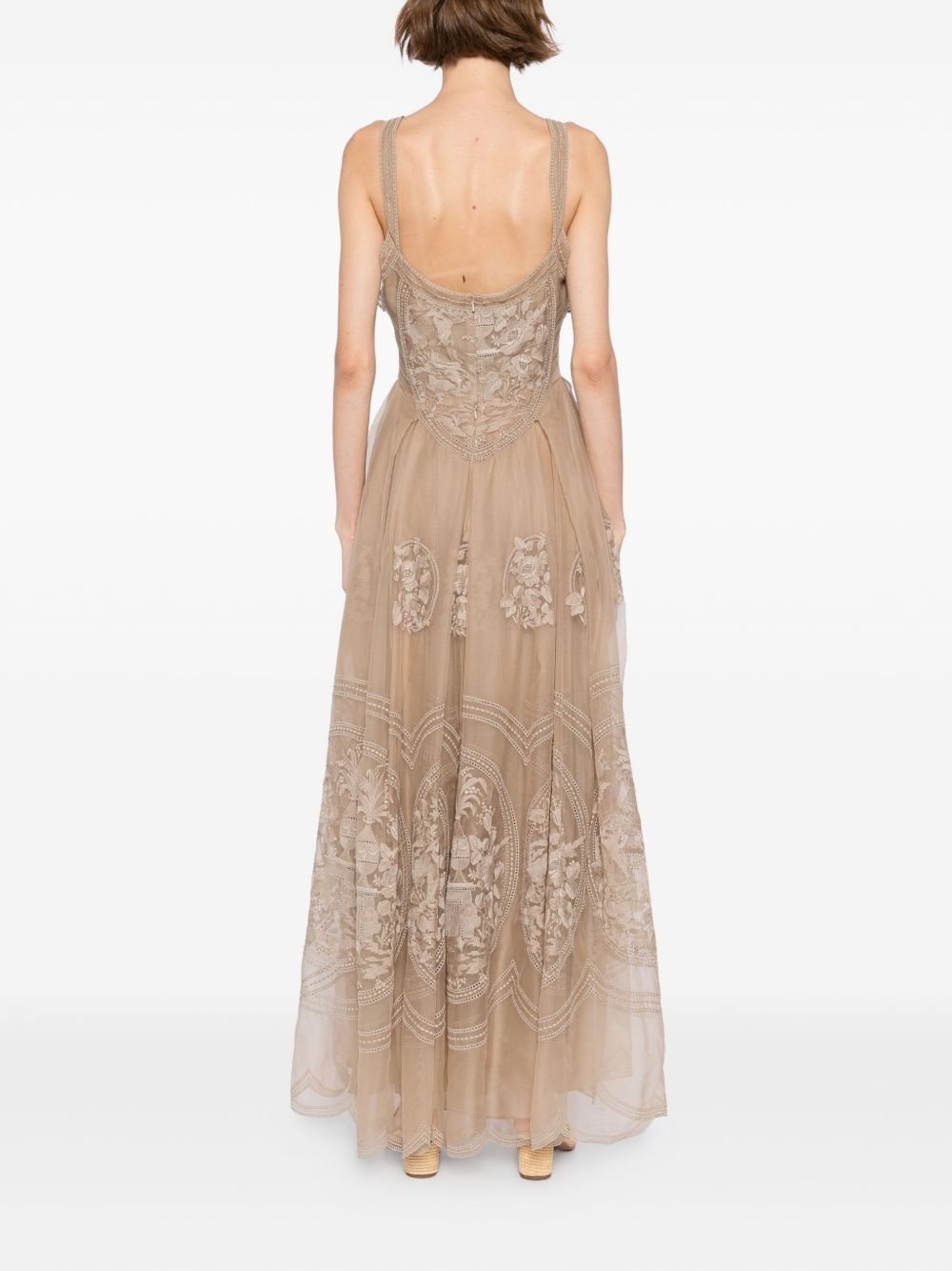 embroidered organza long dress - 4