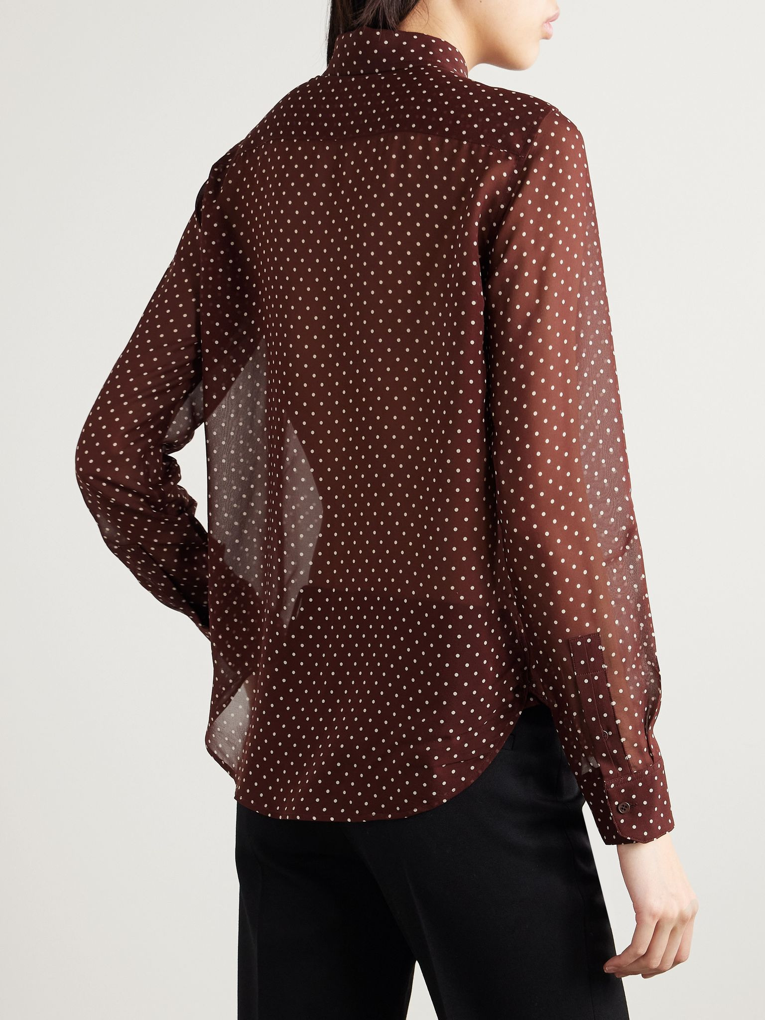 Gaia polka-dot silk crepe de chine shirt Burgundy - 4