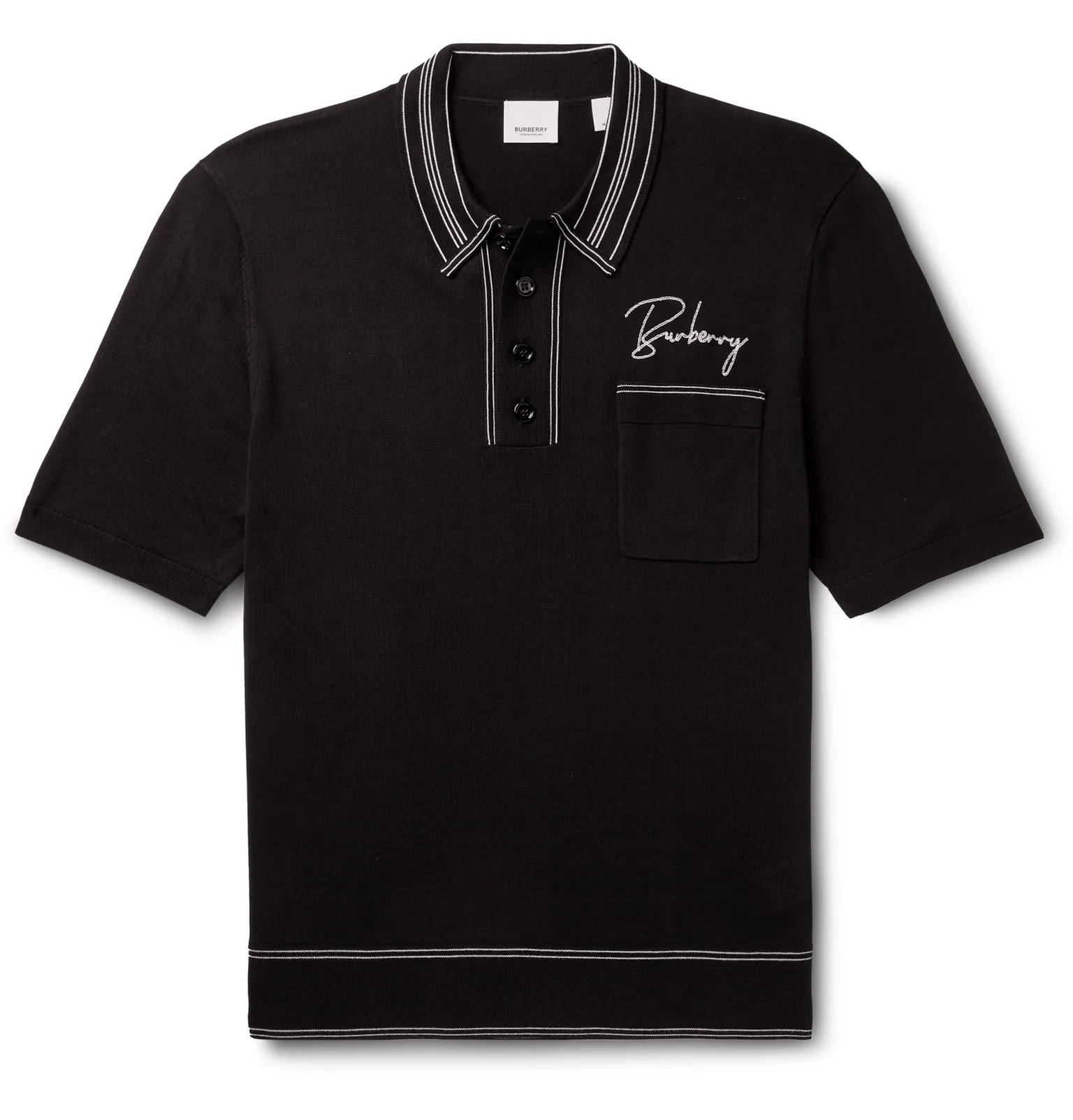 Logo-Embroidered Contrast-Tipped Knitted Mulberry Silk Polo Shirt - 1