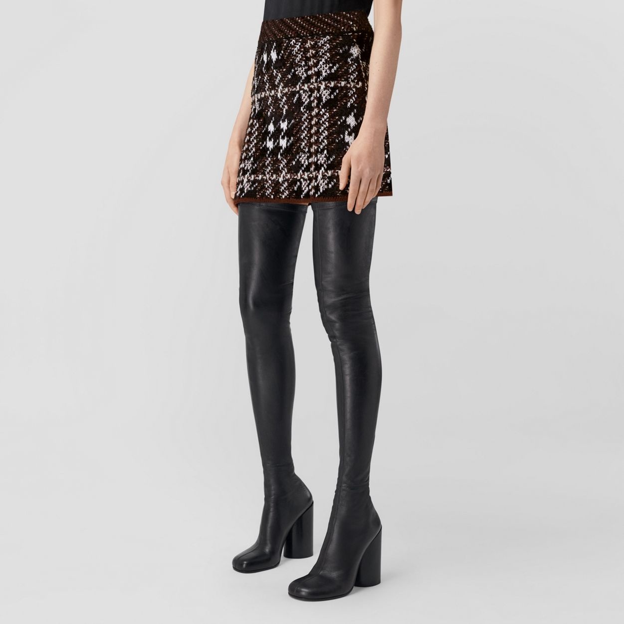 Houndstooth Wool Blend Jacquard Mini Skirt - 5