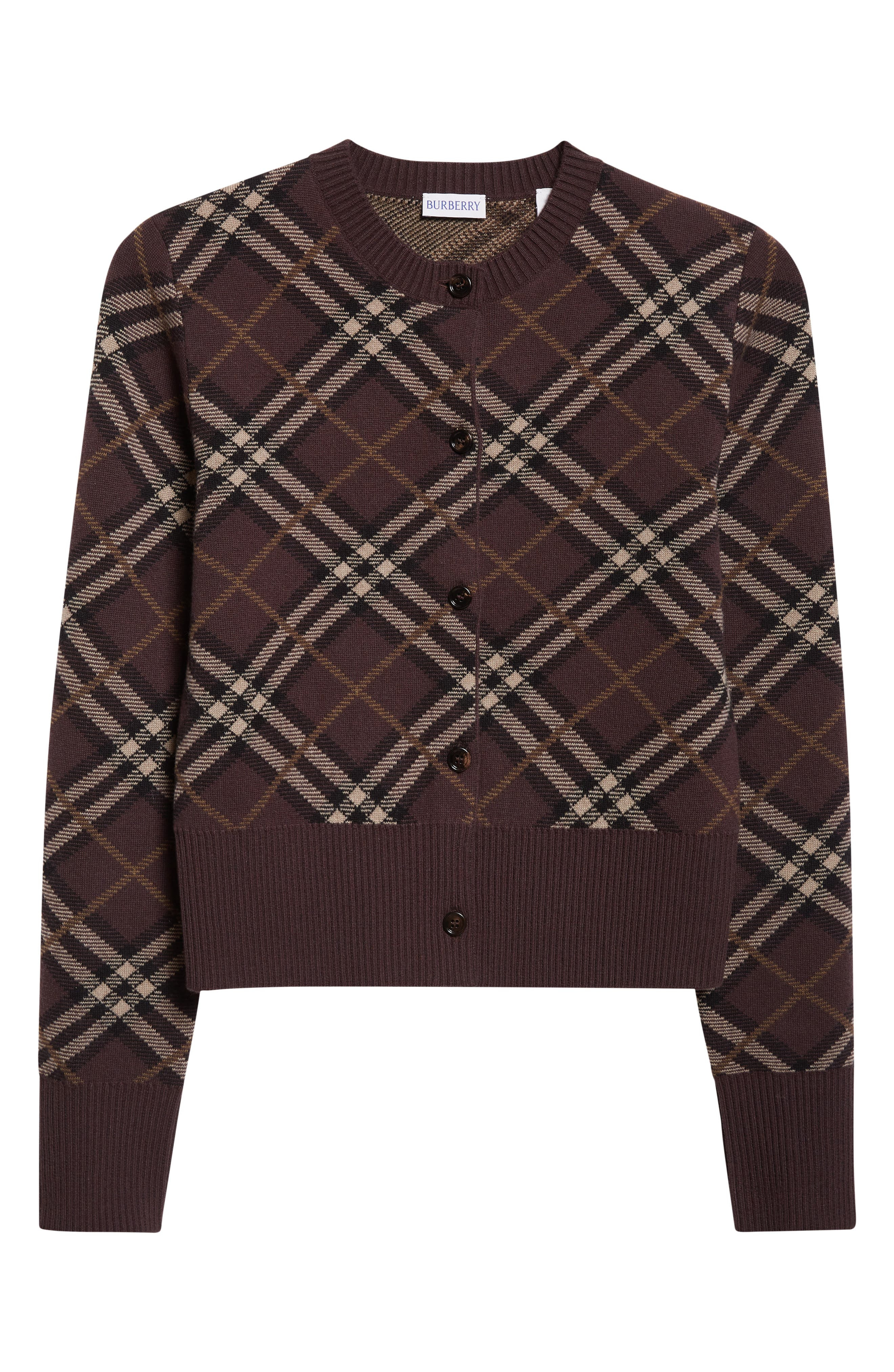 burberry Georgette Check Wool & Cashmere Blend Cardigan in Truffle Ip Check at Nordstrom - 6