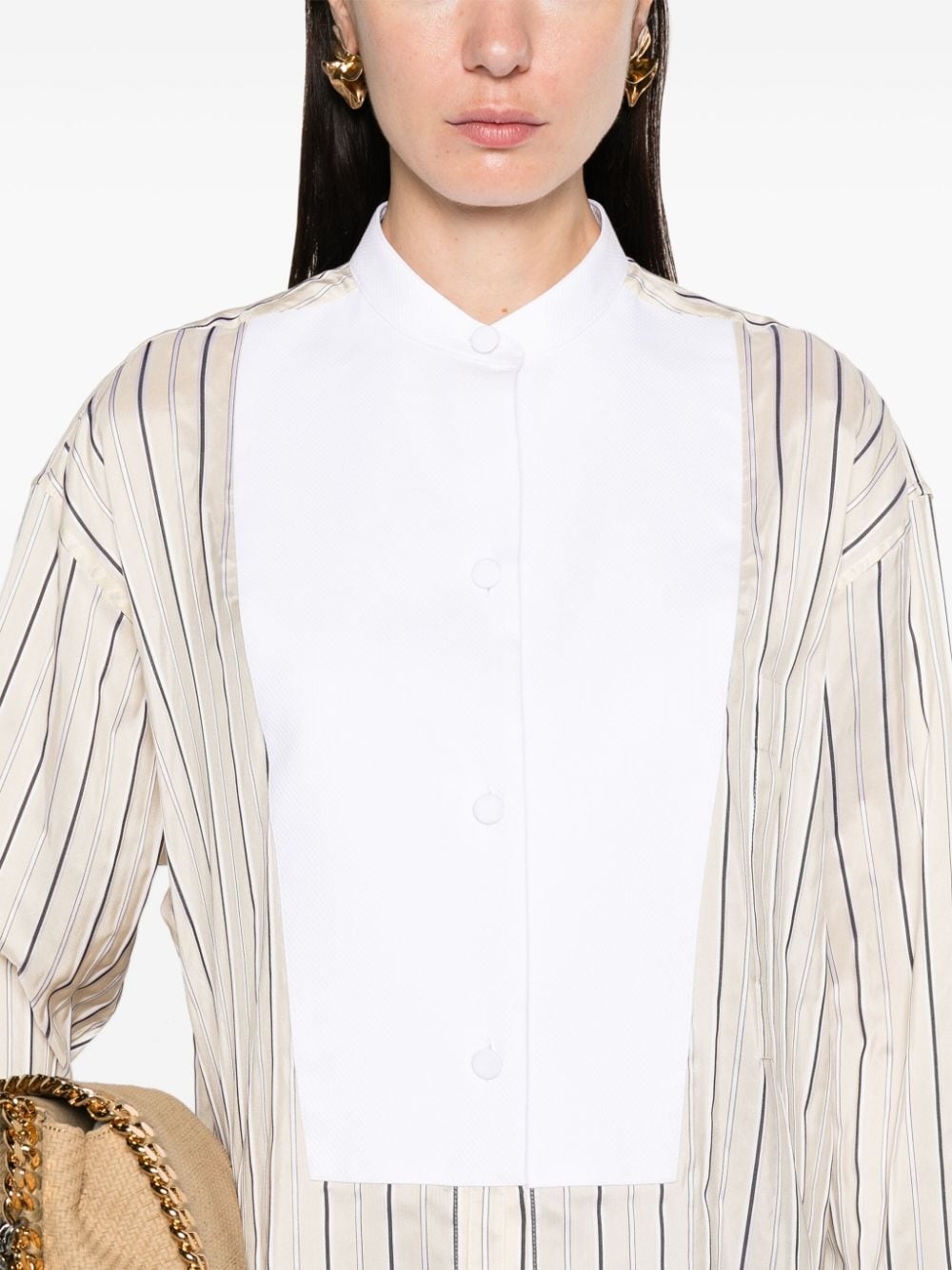 contrasting-panel striped shirt - 5