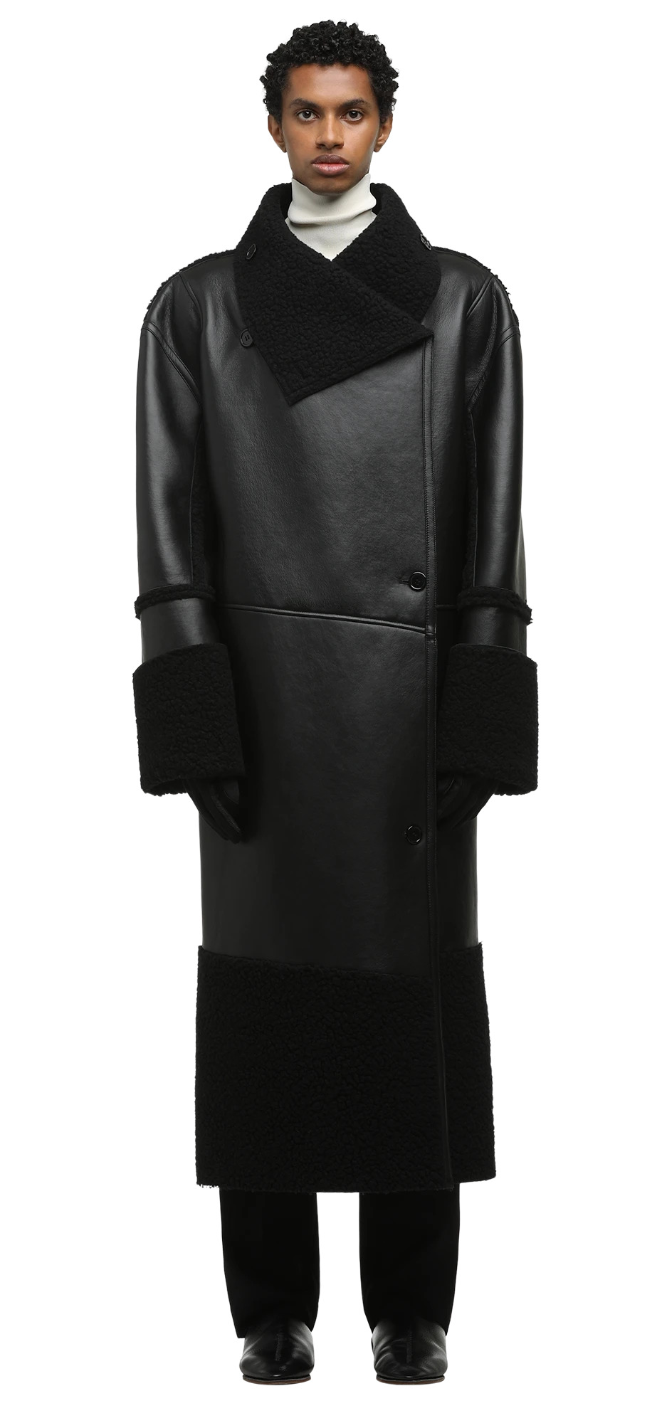 LONG SHEARLING COAT BLACK - 4