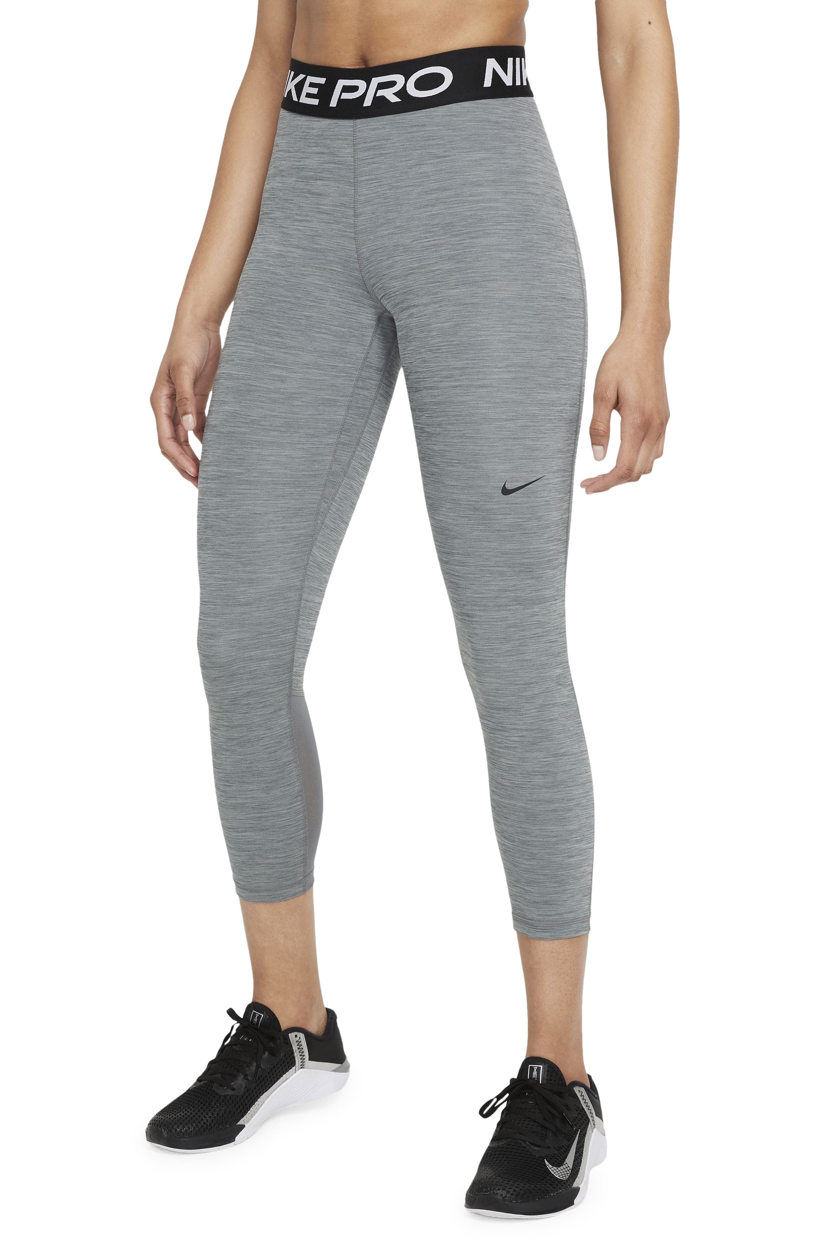 Nike Pro Mid-Rise Crop Mesh-Panel Leggings in Smoke Grey/heather/black/black at Nordstrom - 1