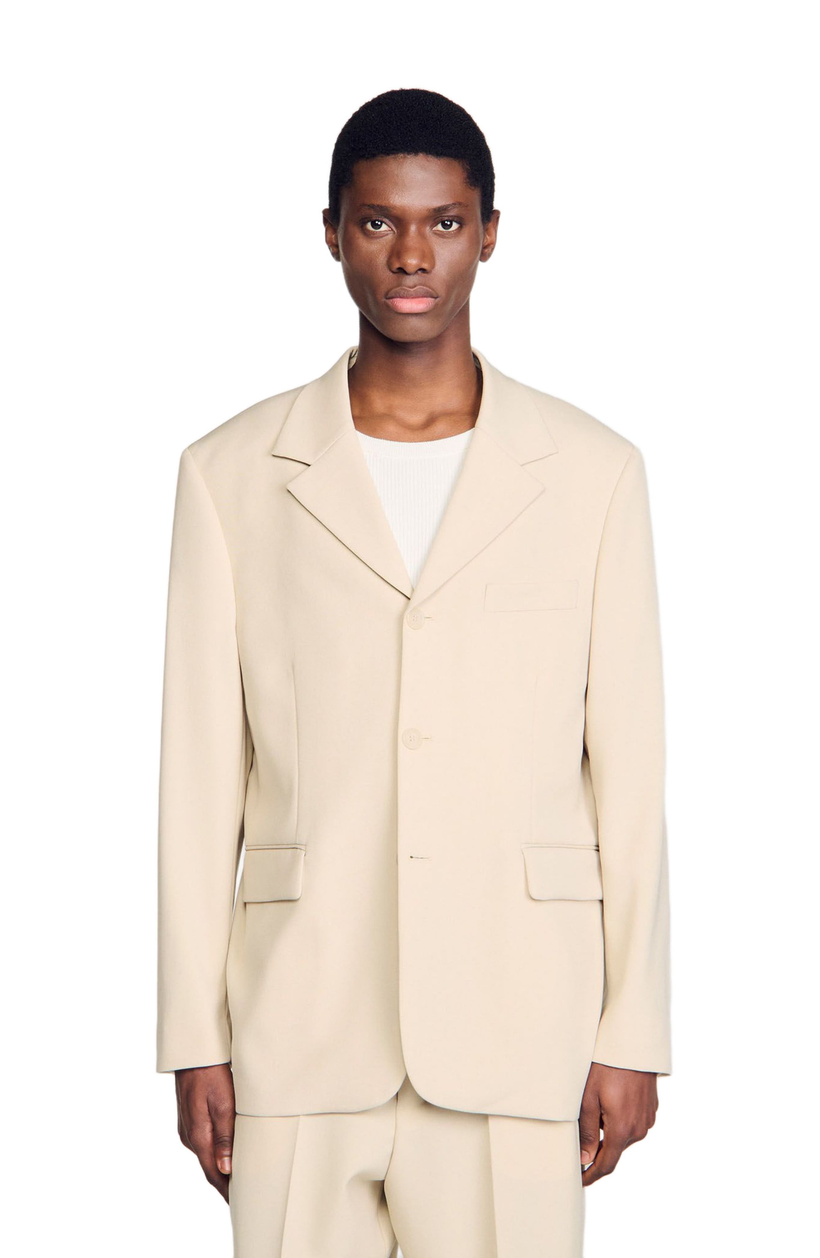 SANDRO Oversized wool suit jacket in Oats at Nordstrom - 3