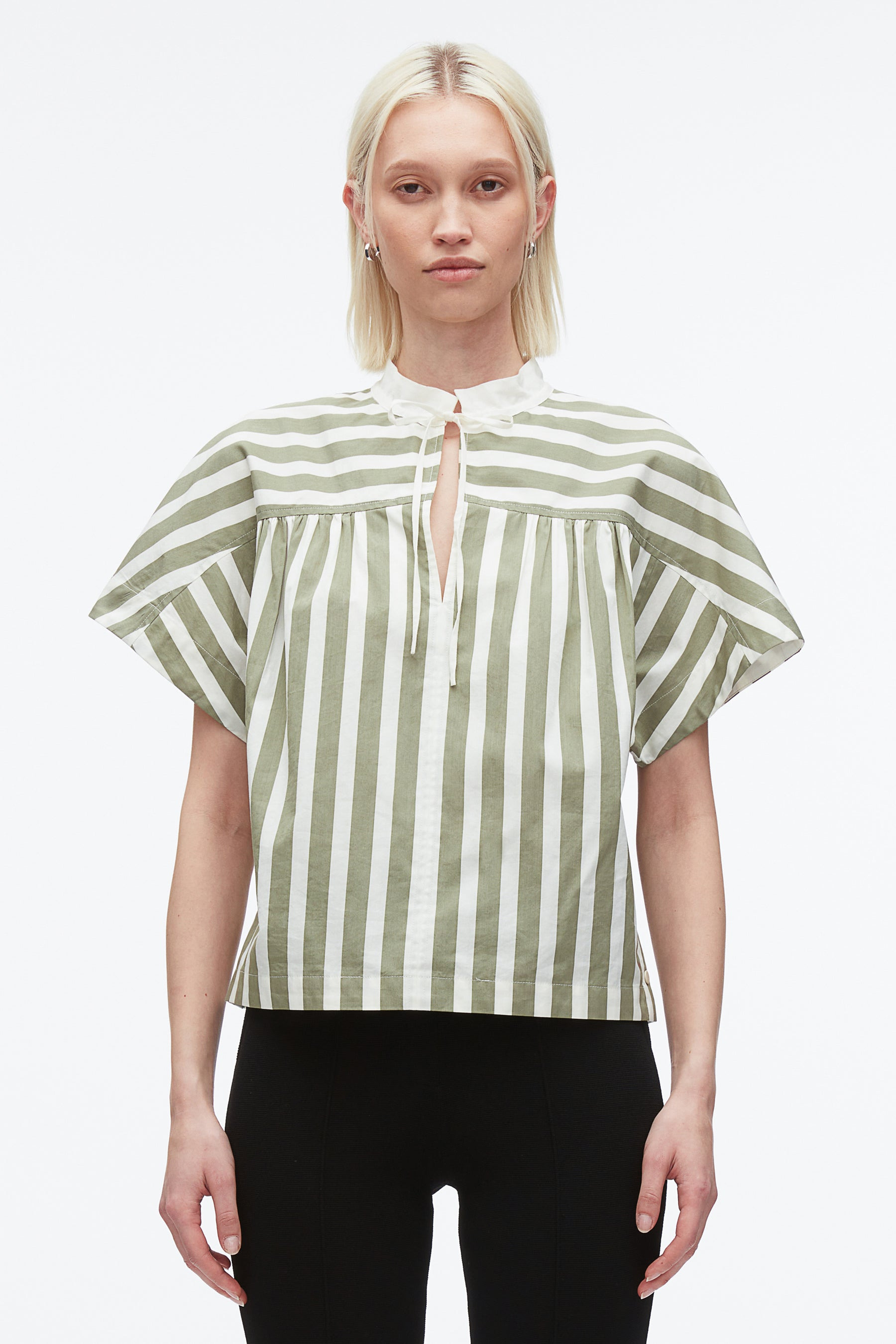 Striped Open Neck Top with Ties - 3