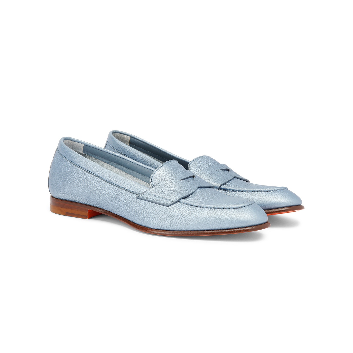 Women's light blue tumbled leather penny loafer - 3