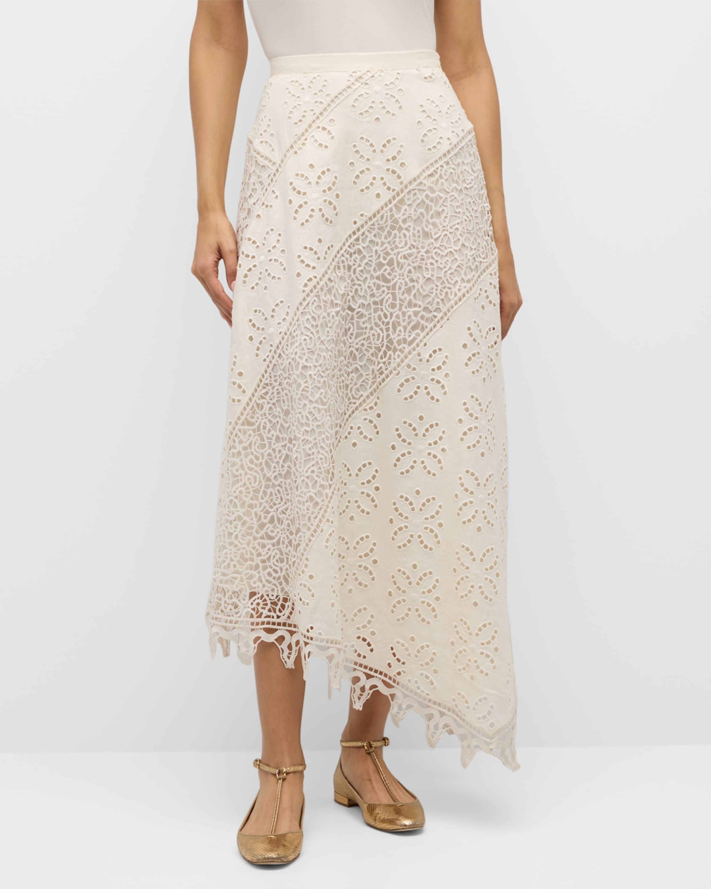 Solara Cutwork Linen Midi Skirt - 2