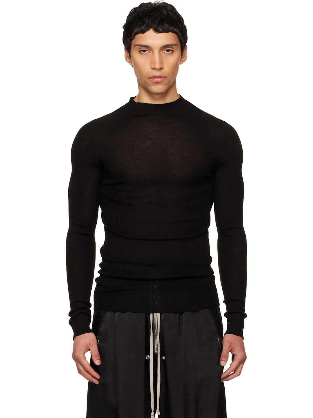 Black Temple Ribbed Tabard Turtleneck - 1