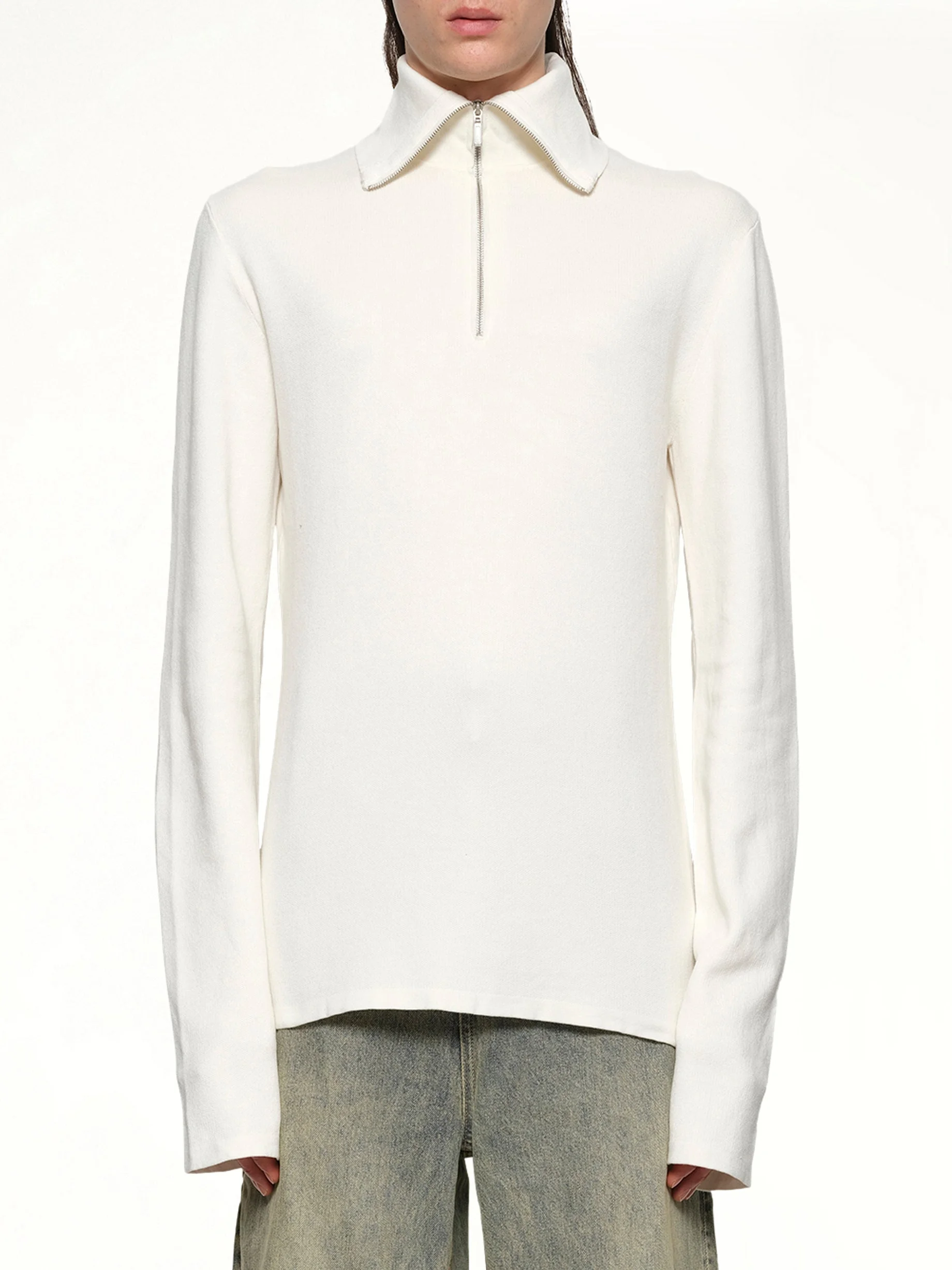 Zip Up Turtle Neck in Ivory - 1