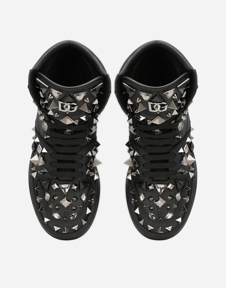Calfskin nappa New Roma mid-top sneakers with studs - 4