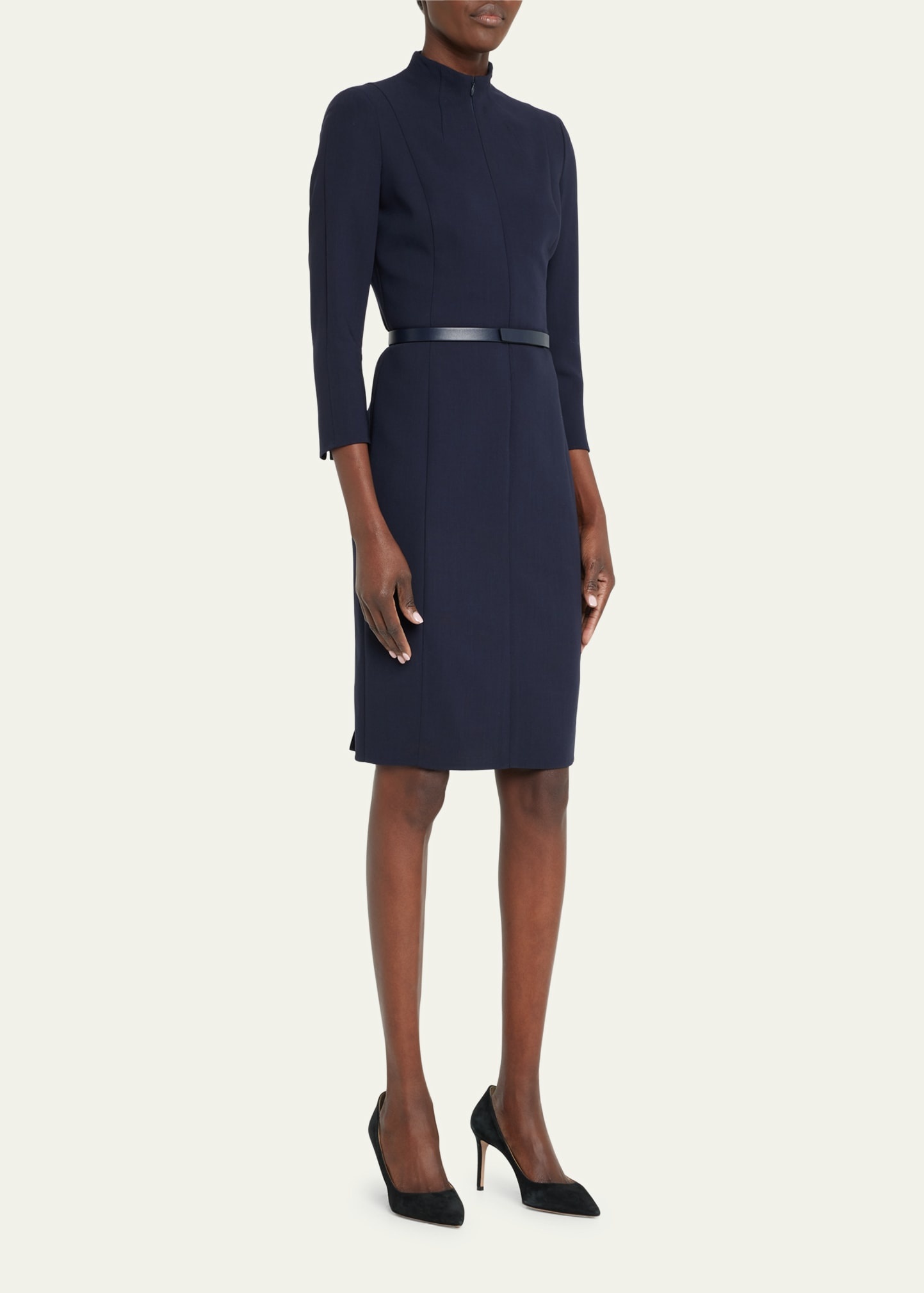 Split-Neck Double-Face Wool Sheath Dress - 4