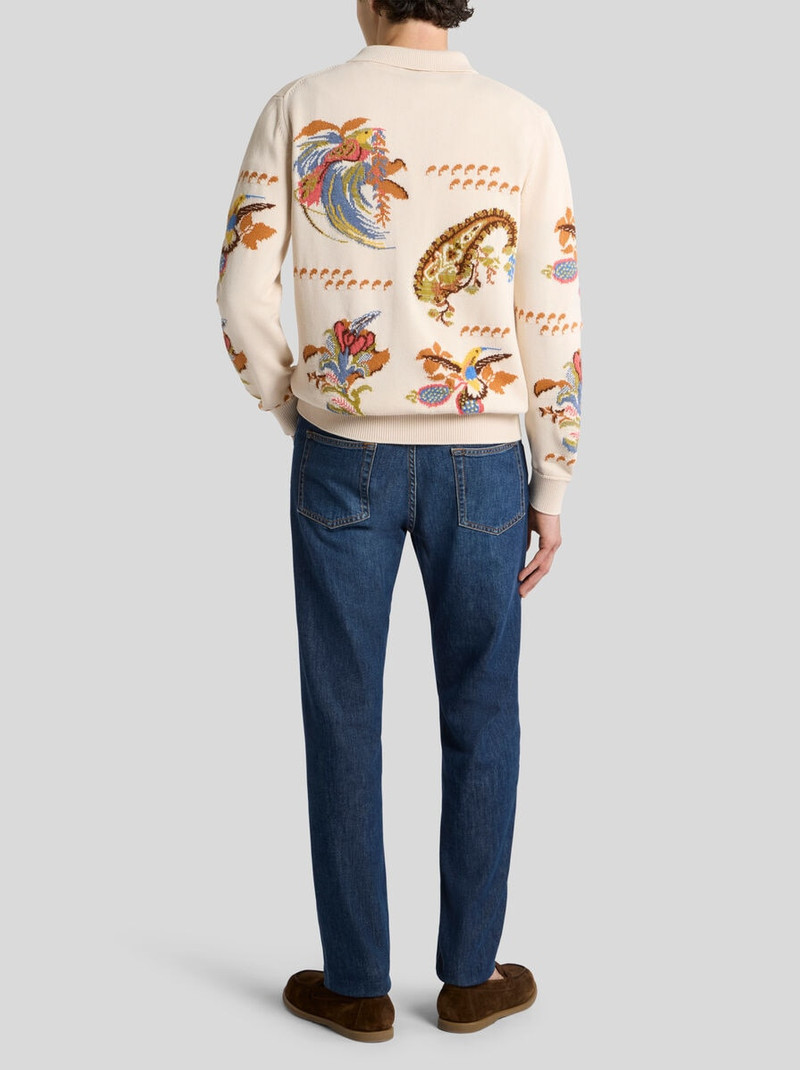 COTTON-BLEND JACQUARD POLO SWEATER WITH INLAYS 4