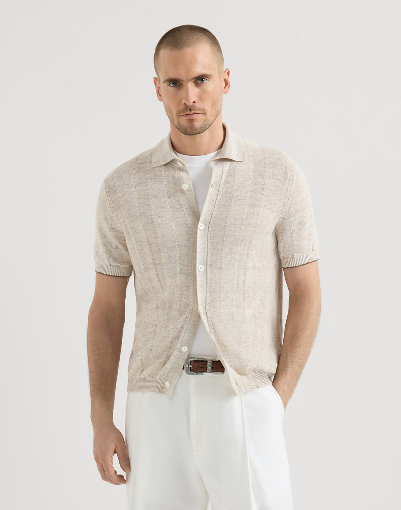 Linen and cotton textured rib short sleeve knit shirt 2