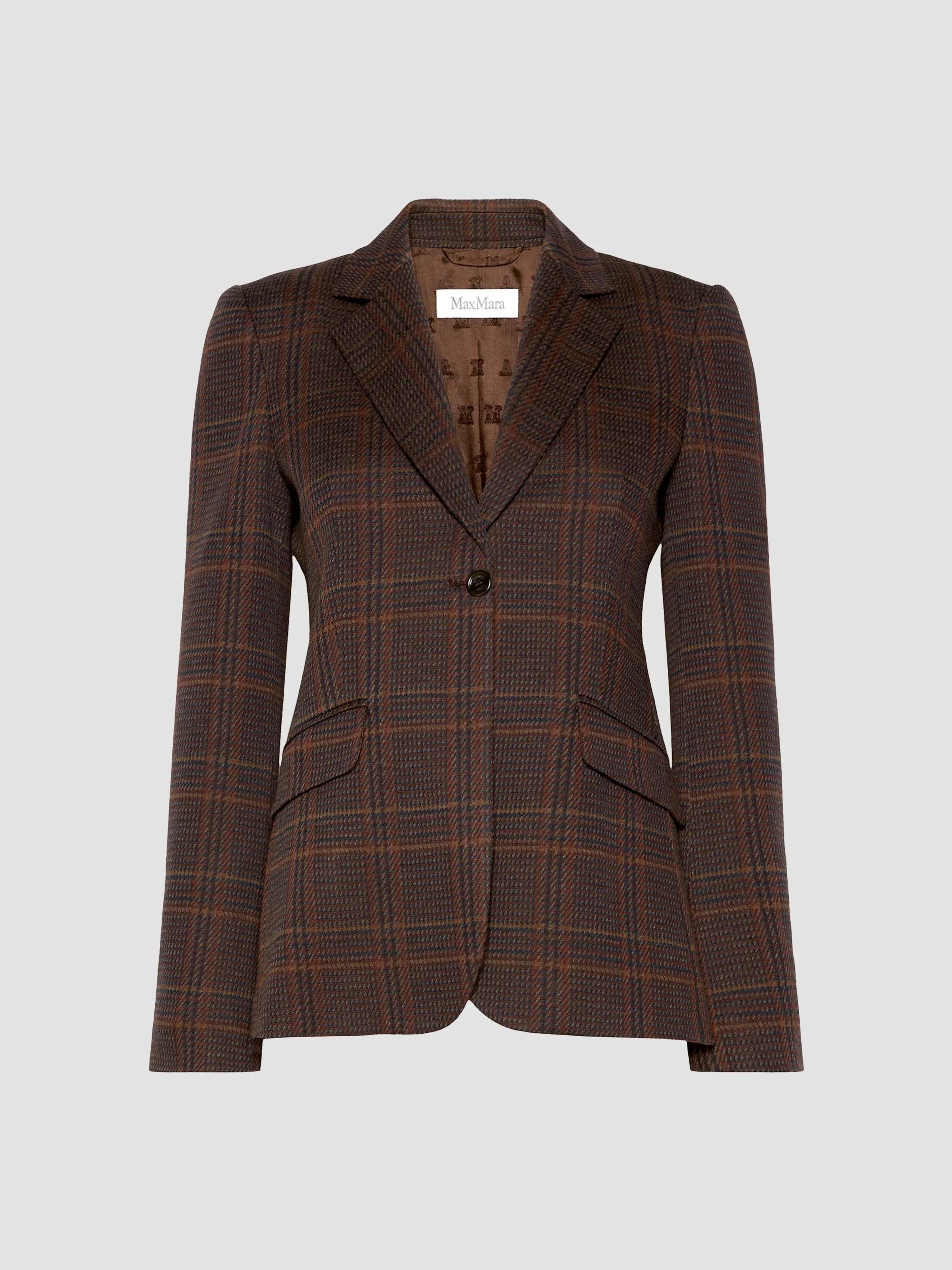 Women's Wool and Cotton Single Breasted Blazer - Brown Bordeaux - 1