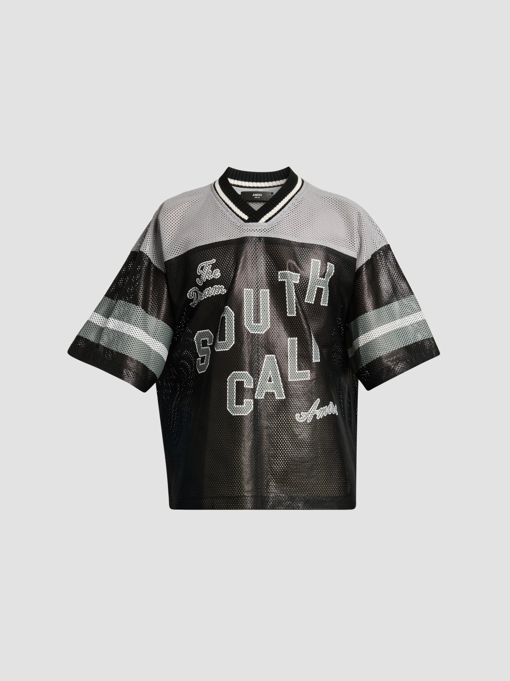Men's Graphic Leather Mesh T-Shirt - Black - 1