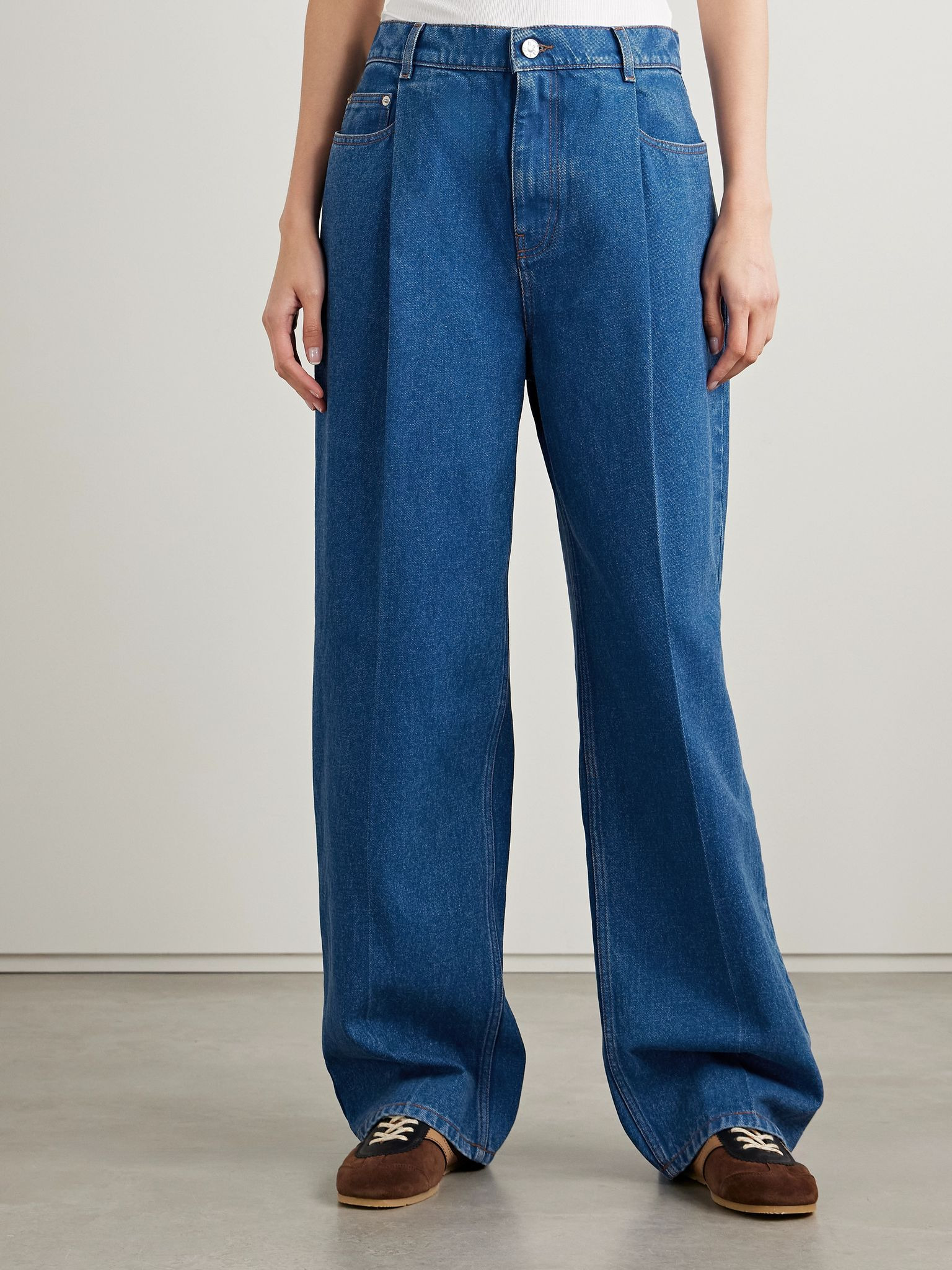 Pleated low-rise wide-leg jeans Royal blue - 3