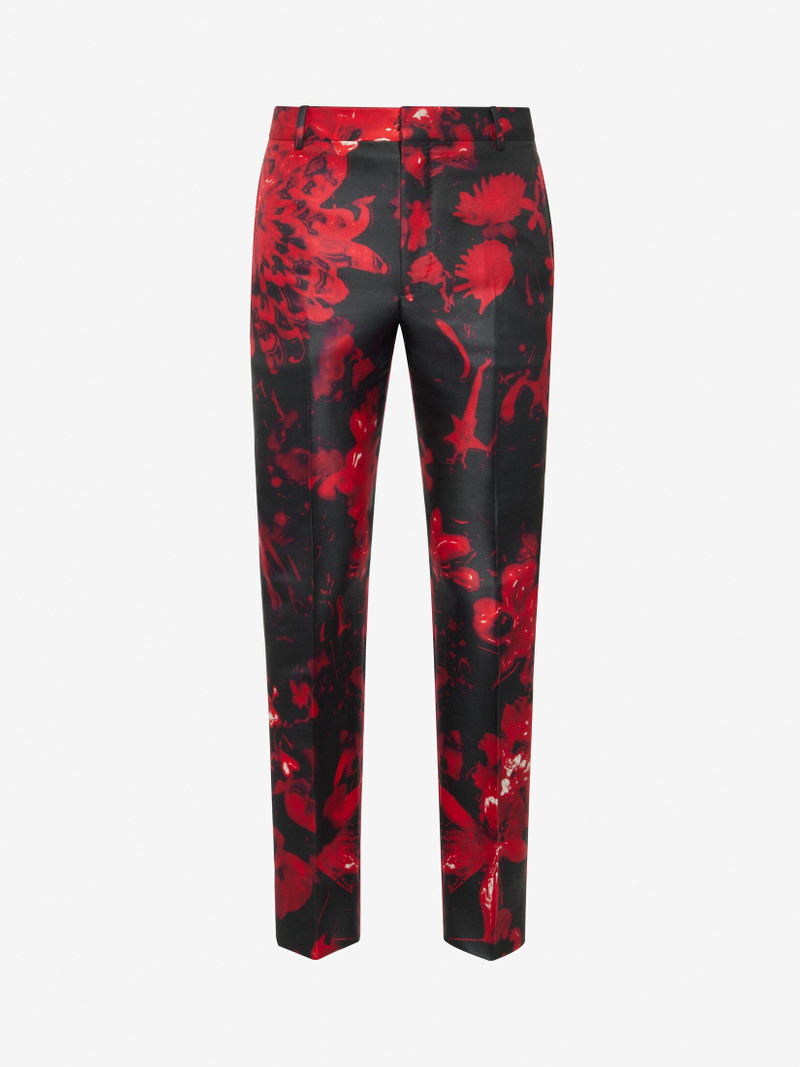 Alexander McQueen Men's Wax Flower Cigarette Trousers in Black/red outlook