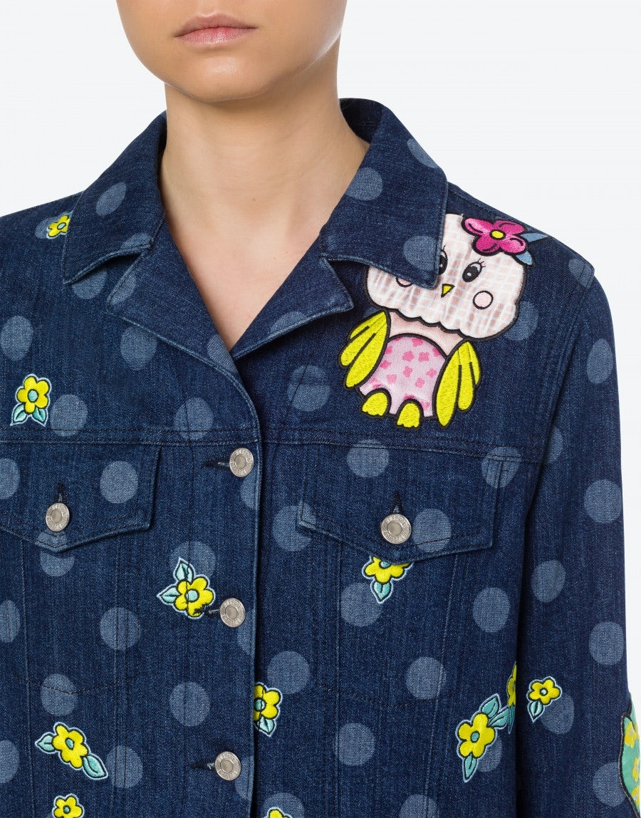 ANIMAL PATCH POLKA DOTS DENIM JACKET - 4