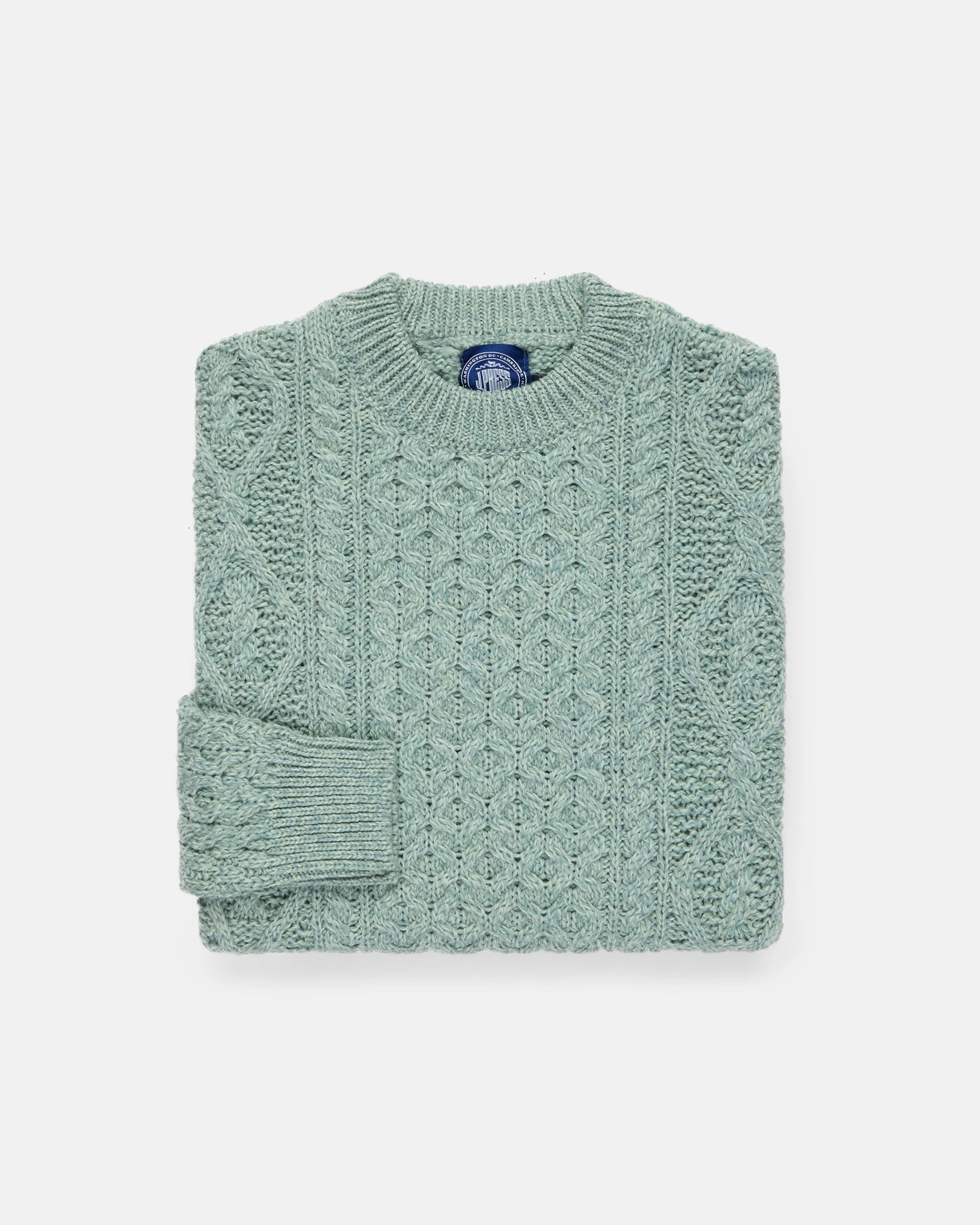 MADE-IN-IRELAND SAGE ARAN KNIT CREWNECK SWEATER - 1