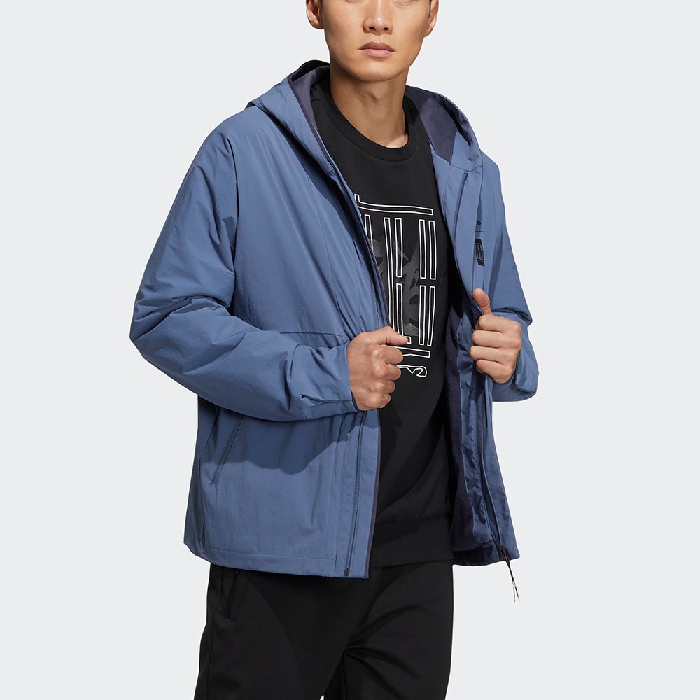 Men's adidas Wj Wv Jkt Martial Arts Series Logo Hooded Fleece Lined Sports Jacket Sky Blue HE5118 - 4