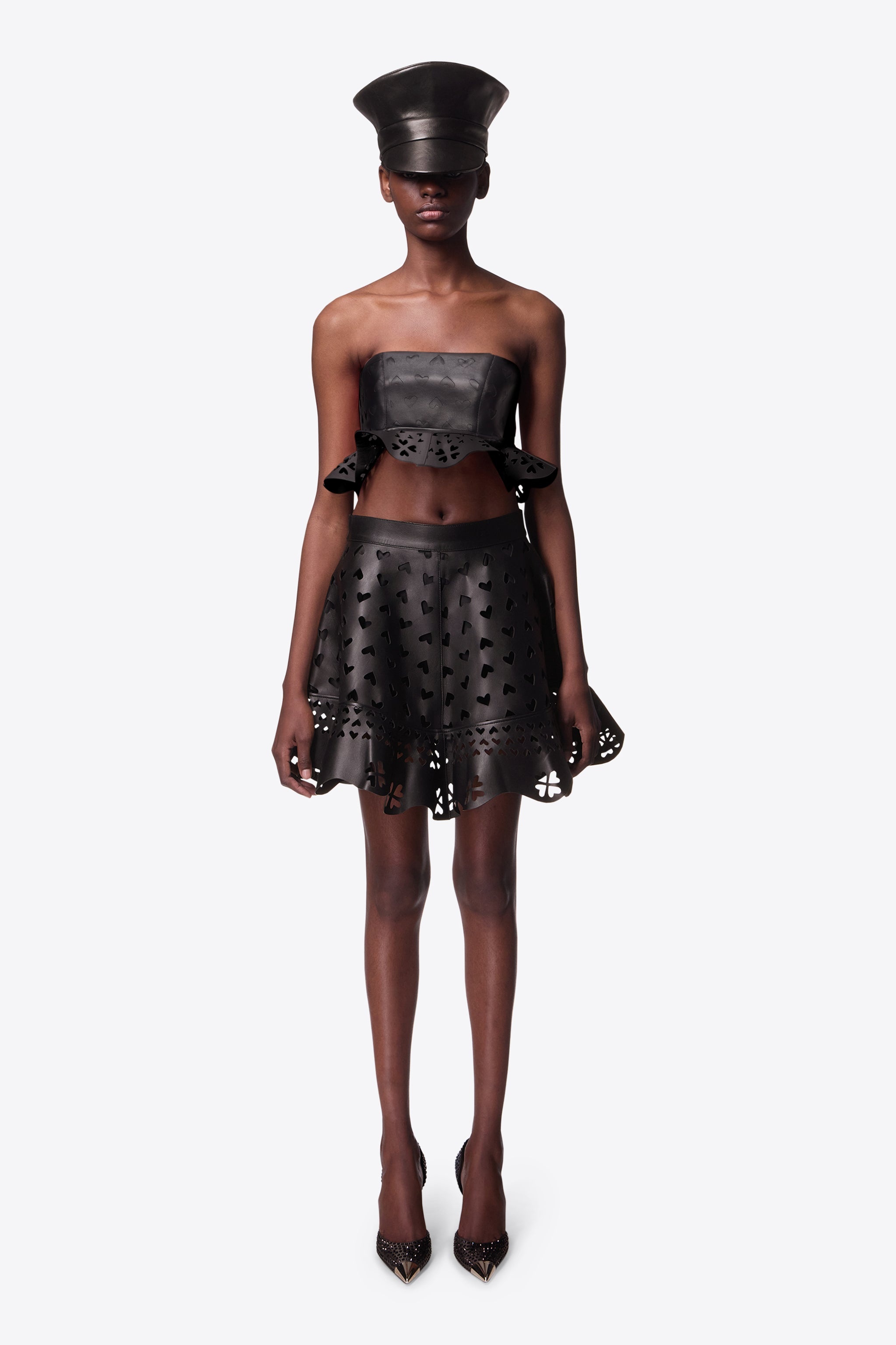 LASER-CUT LEATHER HEART MINI SKIRT - 4