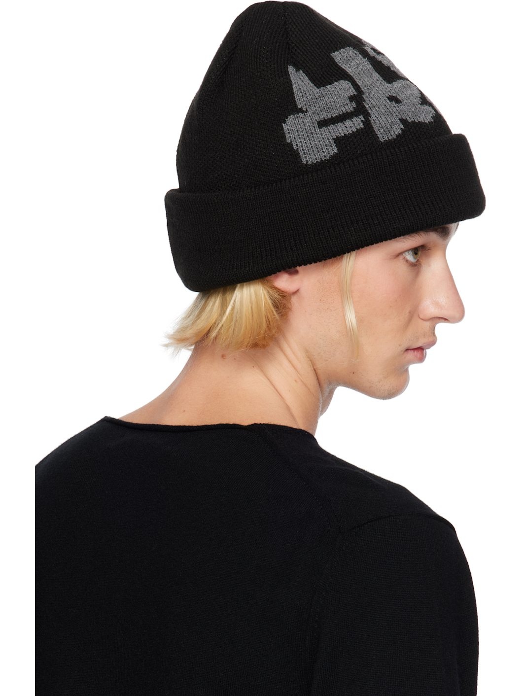 Black Jacquard Knit 'LIVE FREE' Beanie - 3