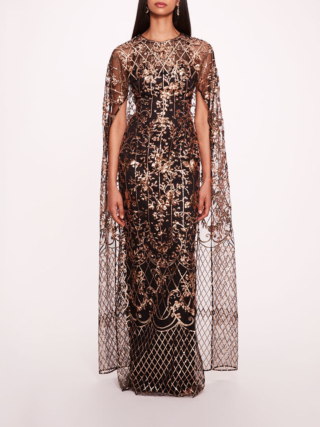 SEQUIN LATTICE CAPE GOWN - 1
