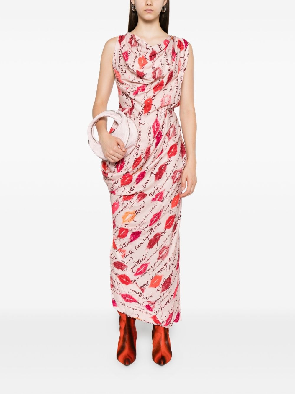kiss-print draped dress - 2