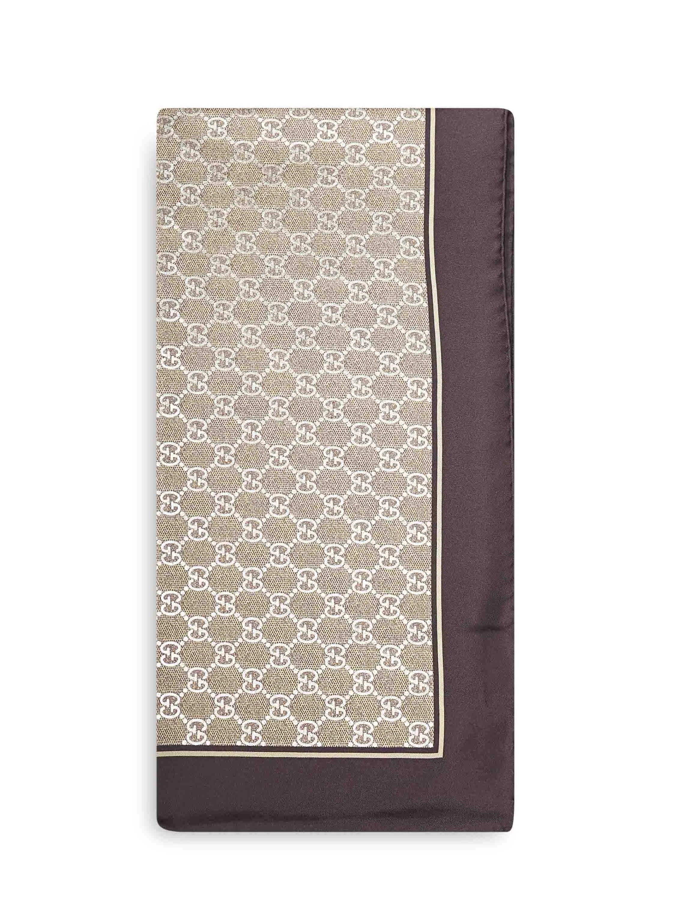 Gucci Women Brown Laminated Printed Silk Twill Carré - 1