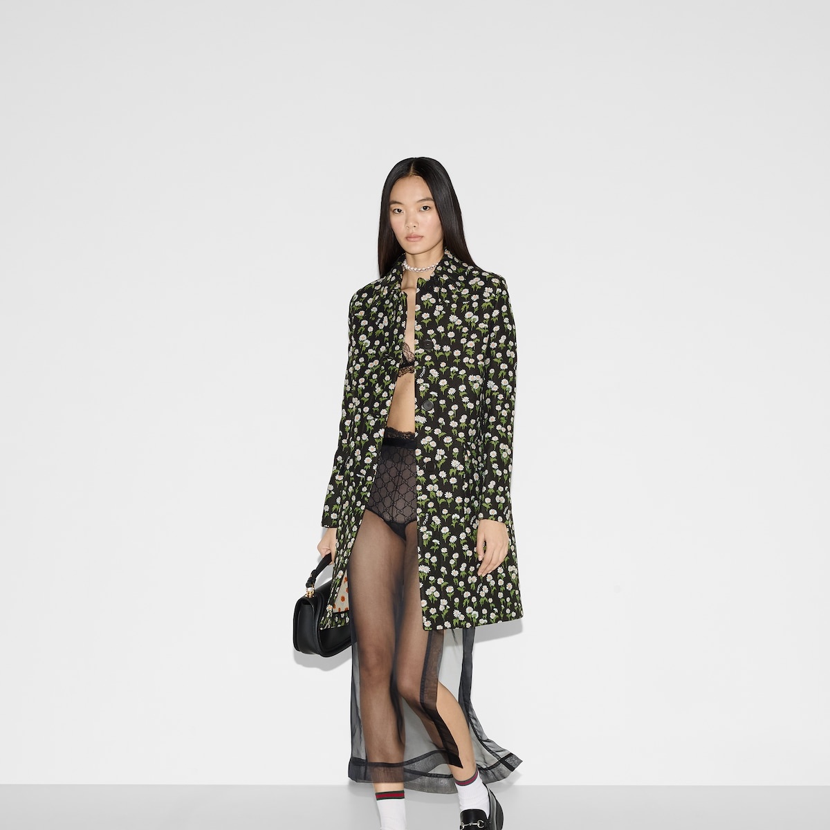 Floral crêpe single-breasted coat - 6