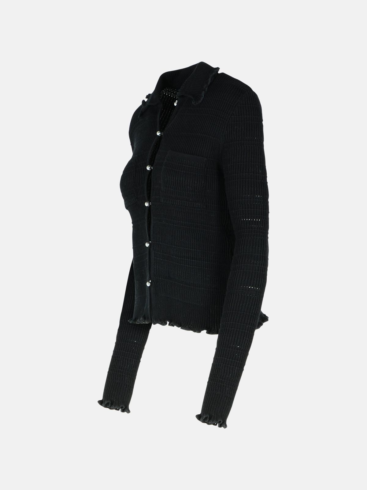 'RIBBED' BLACK COTTON CARDIGAN - 2