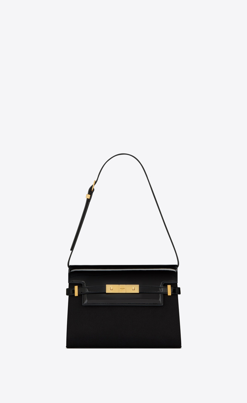 manhattan small shoulder bag in silk satin and leather - 1