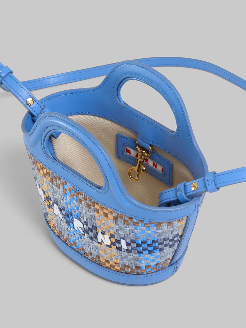 BLUE LEATHER AND RAFFIA-EFFECT FABRIC TROPICALIA MICRO BAG - 4