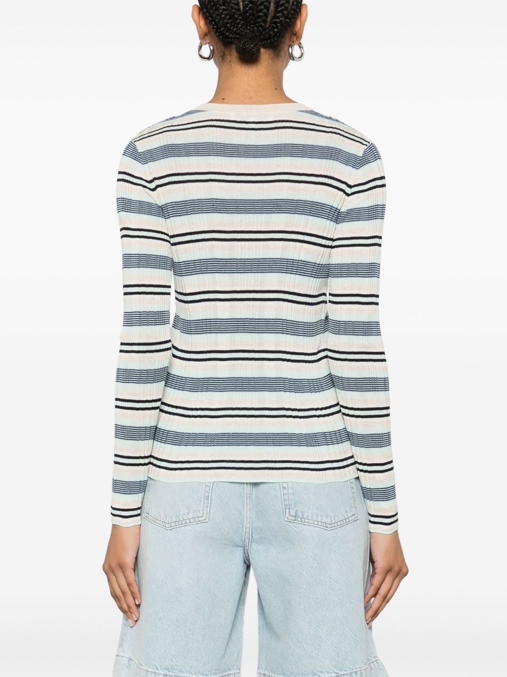 fine-ribbed striped cardigan - 4