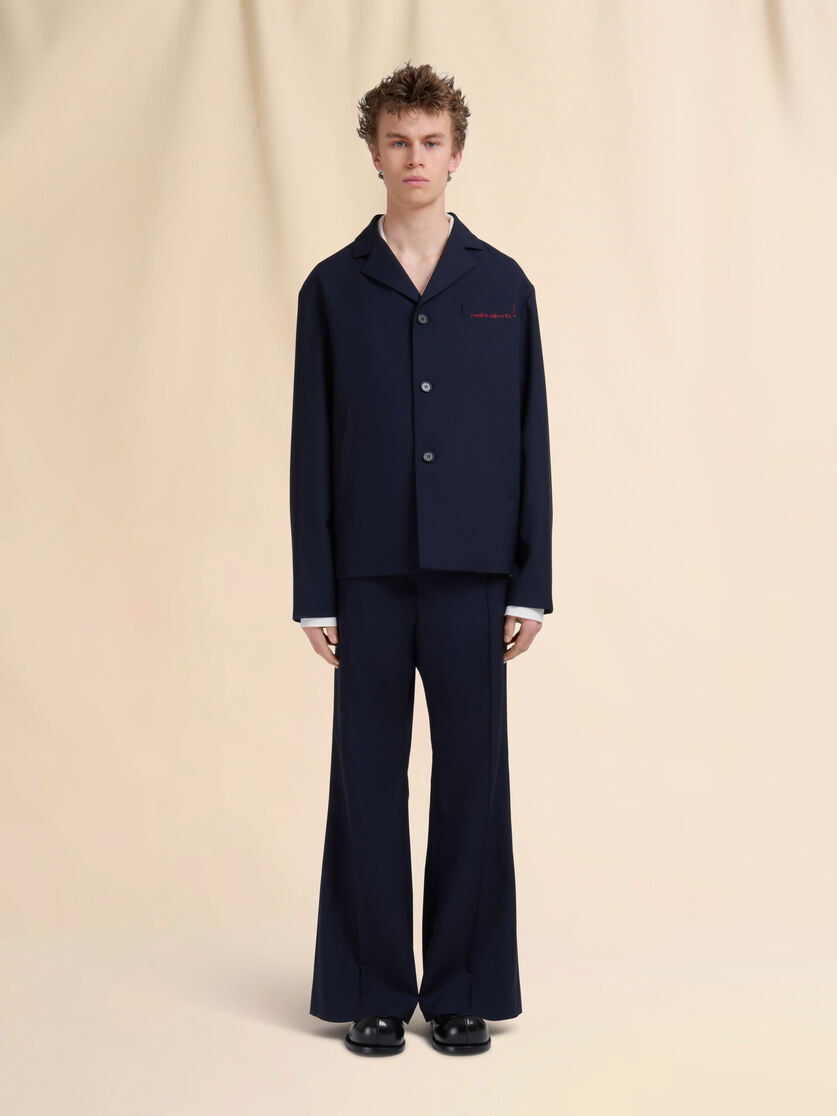 DEEP BLUE SINGLE BREASTED WOOL JACKET WITH MARNI SYMBOL - 2