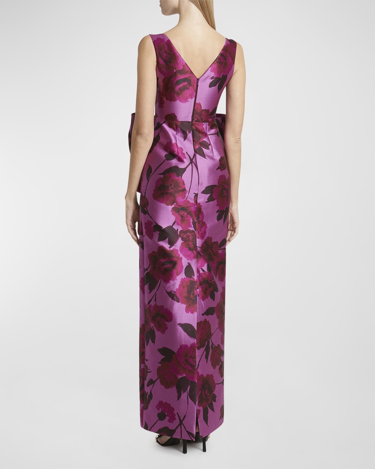 Floral Bow-Front Sleeveless Column Gown - 4