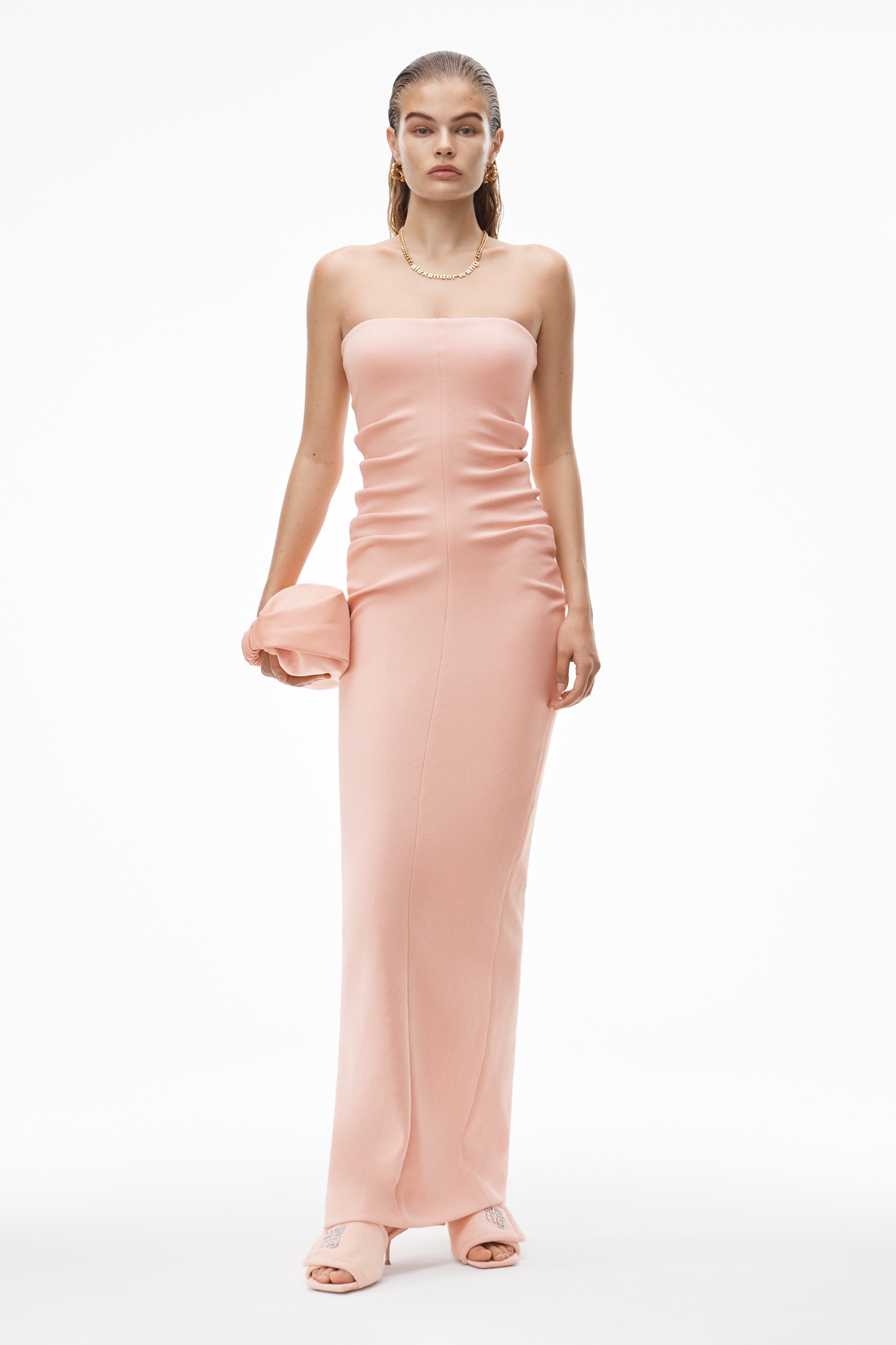 STRAPLESS COLUMN DRESS IN RUCHED VELOUR - 2