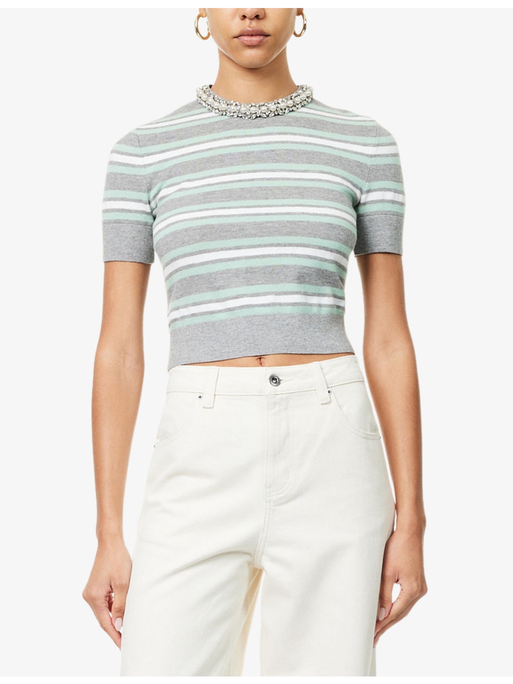 Crystal-Trim Stripe Wool-Blend Knitted Top - 3