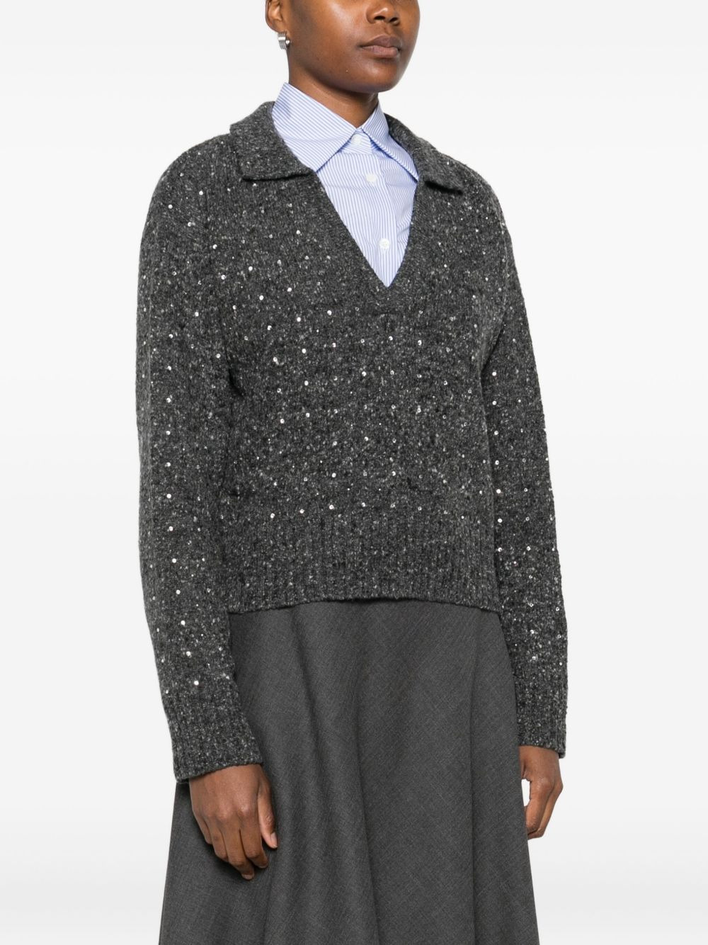 rhinetone-embellished collared sweater - 3