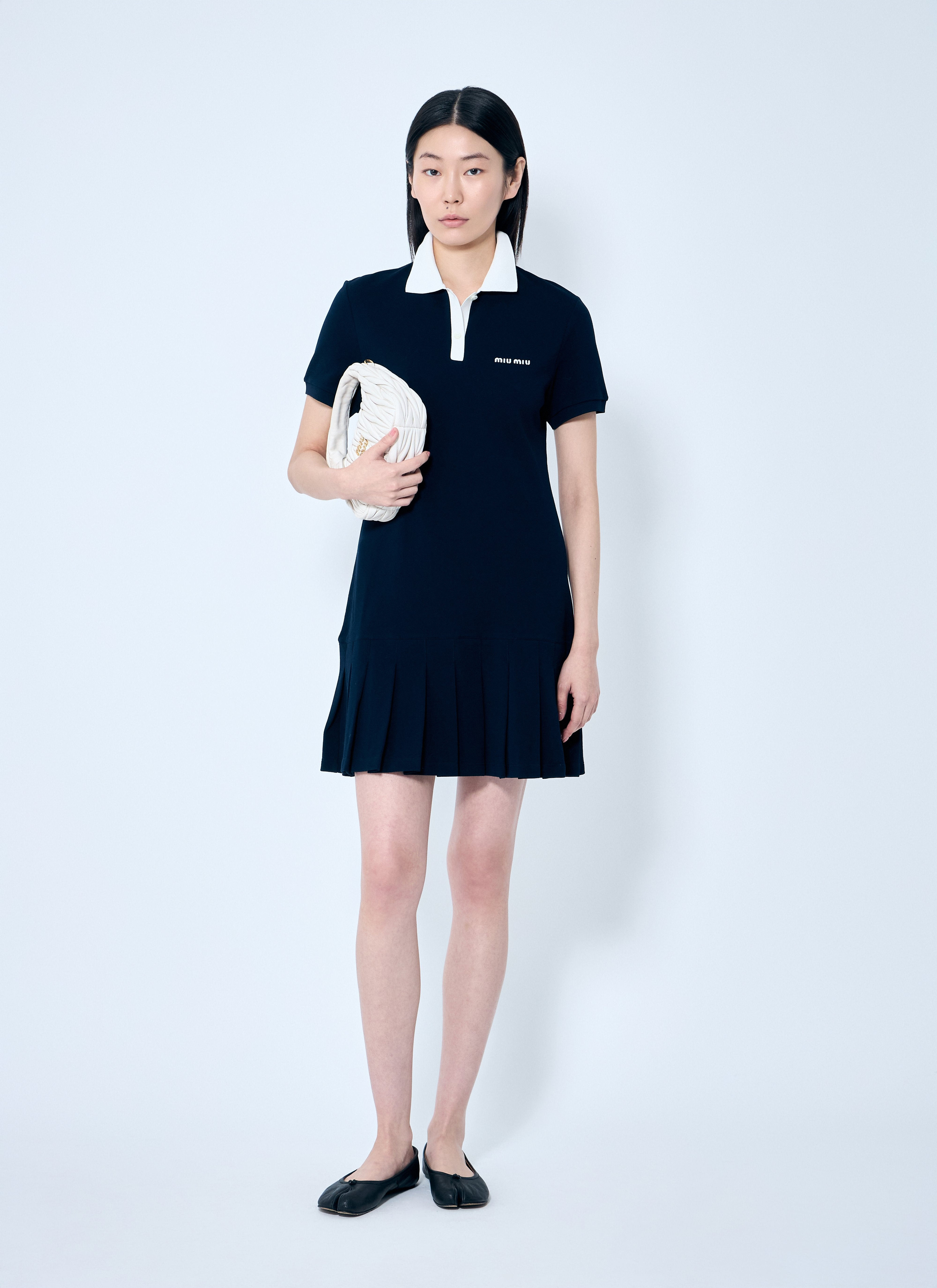 Miu Miu Women Polo Shirt Dress With Pleated Hem - 2