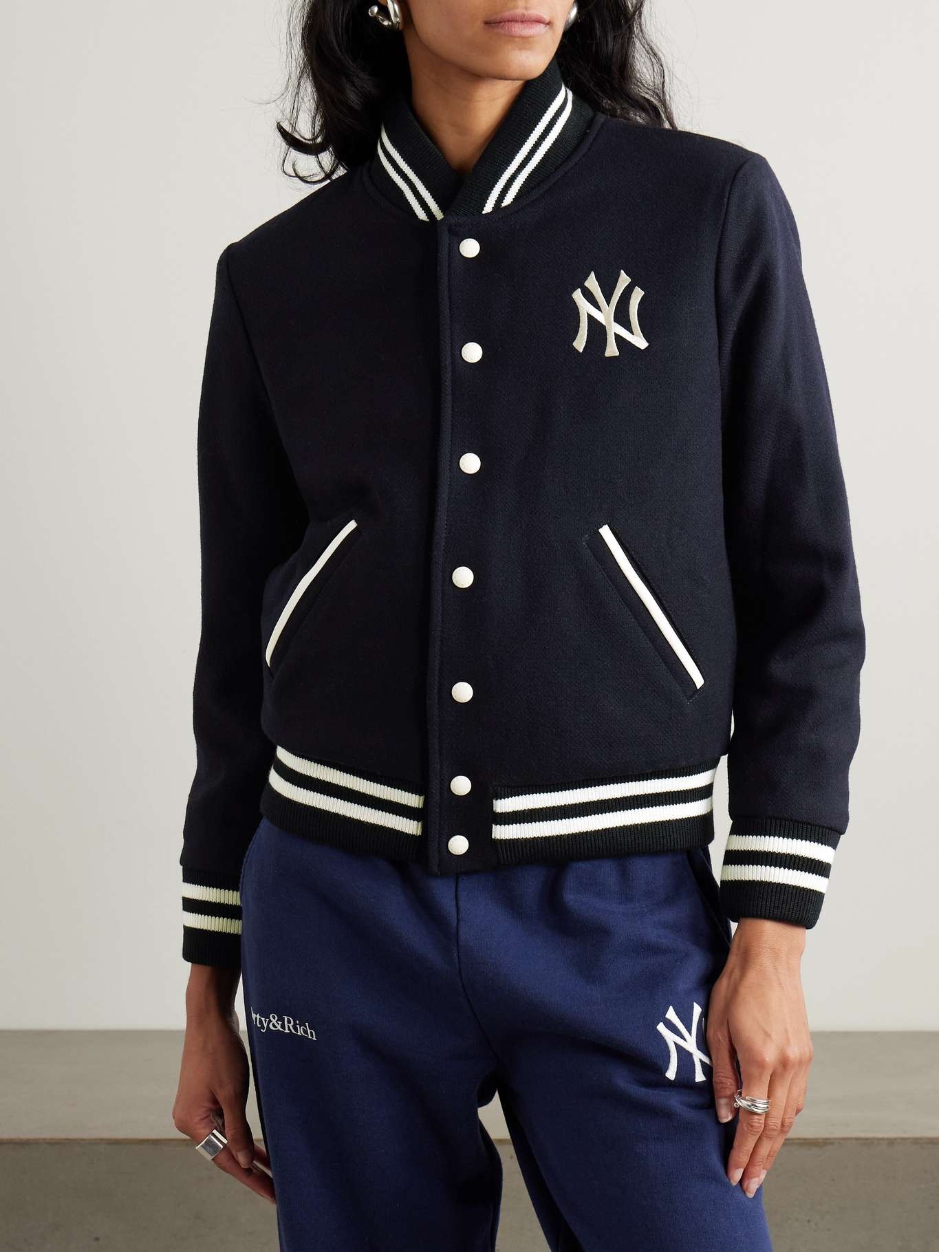 + '47 & The New York Yankees embroidered striped wool-blend varsity jacket Navy - 3
