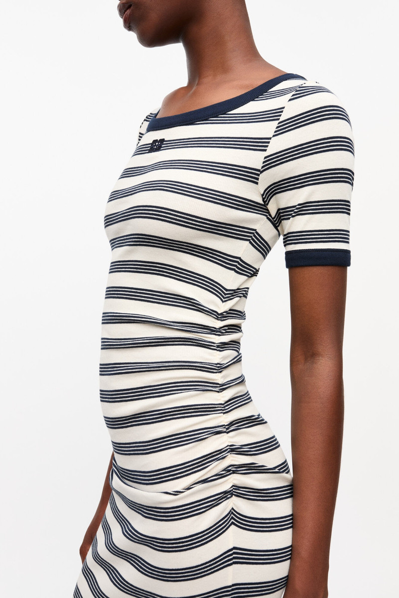 STRIPED SOFT COTTON RIB SHORT SLEEVE DRESS 4