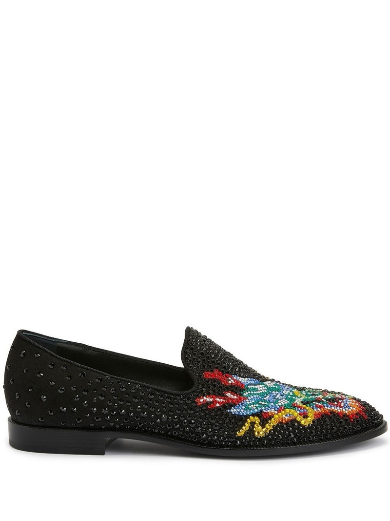 rhinestone-embellished dragon-motif loafers 1